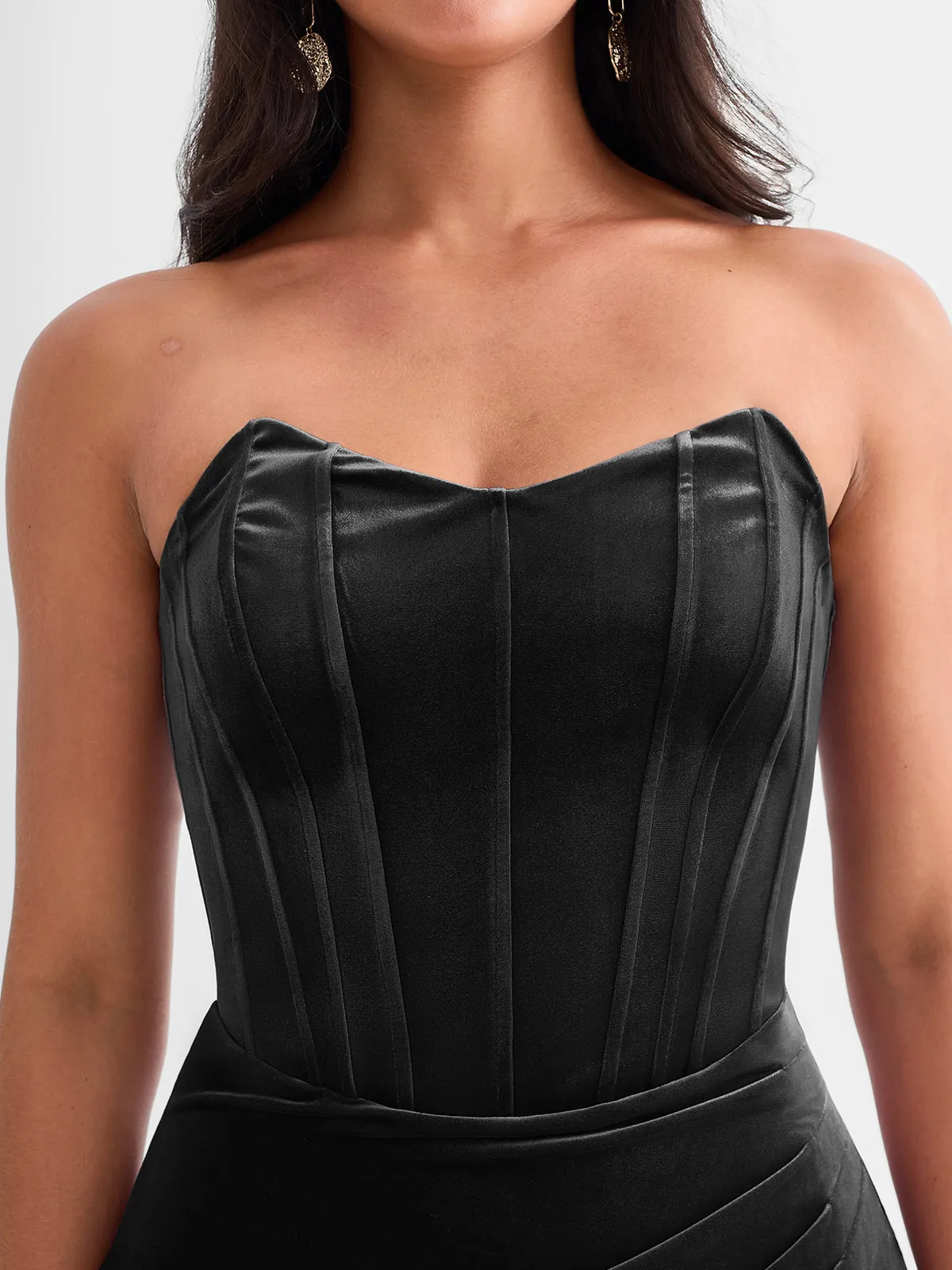Strapless Velvet Ruched Sculpting Corset Gown - Image 23