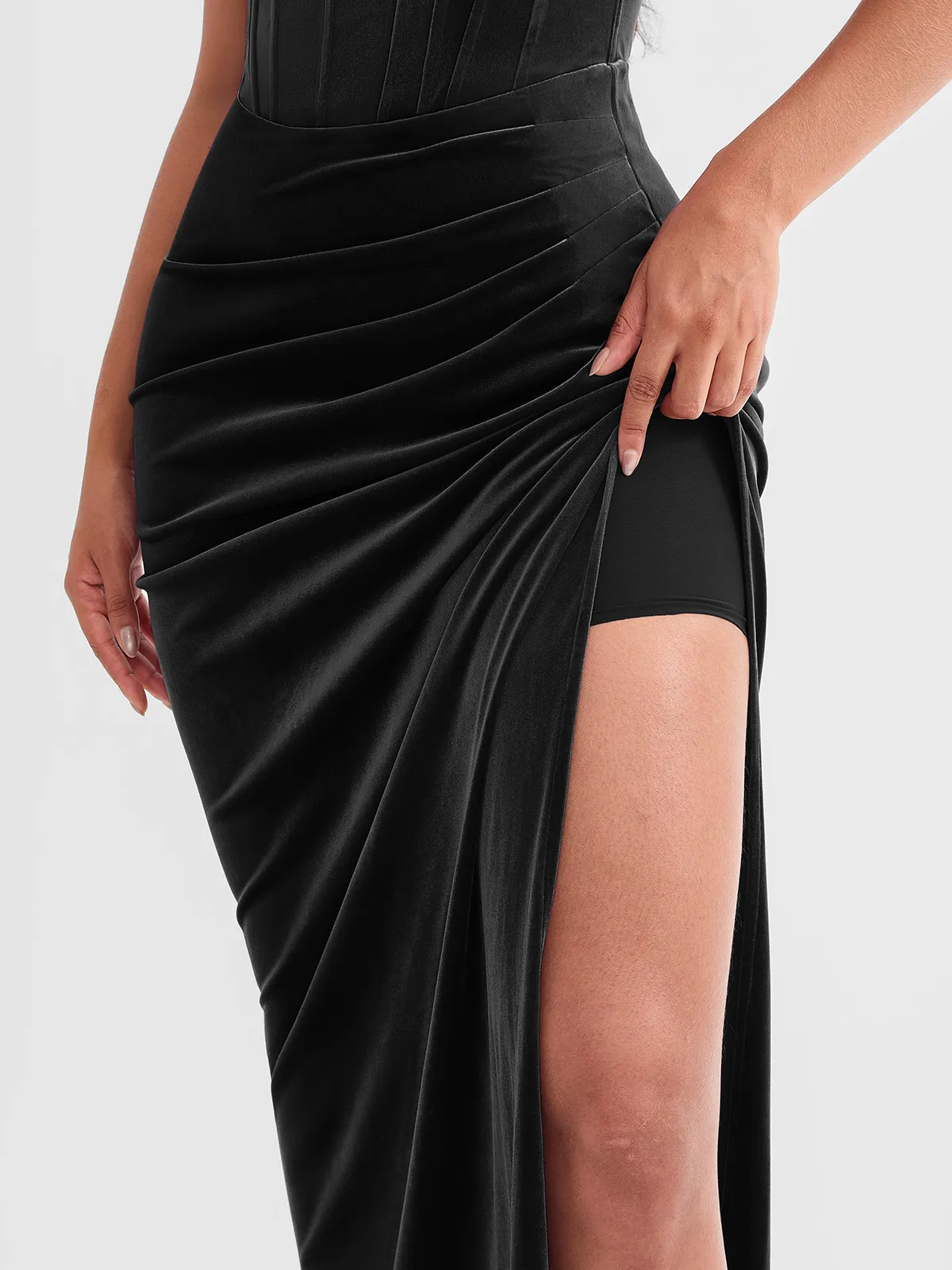 Strapless Velvet Ruched Sculpting Corset Gown - Image 24