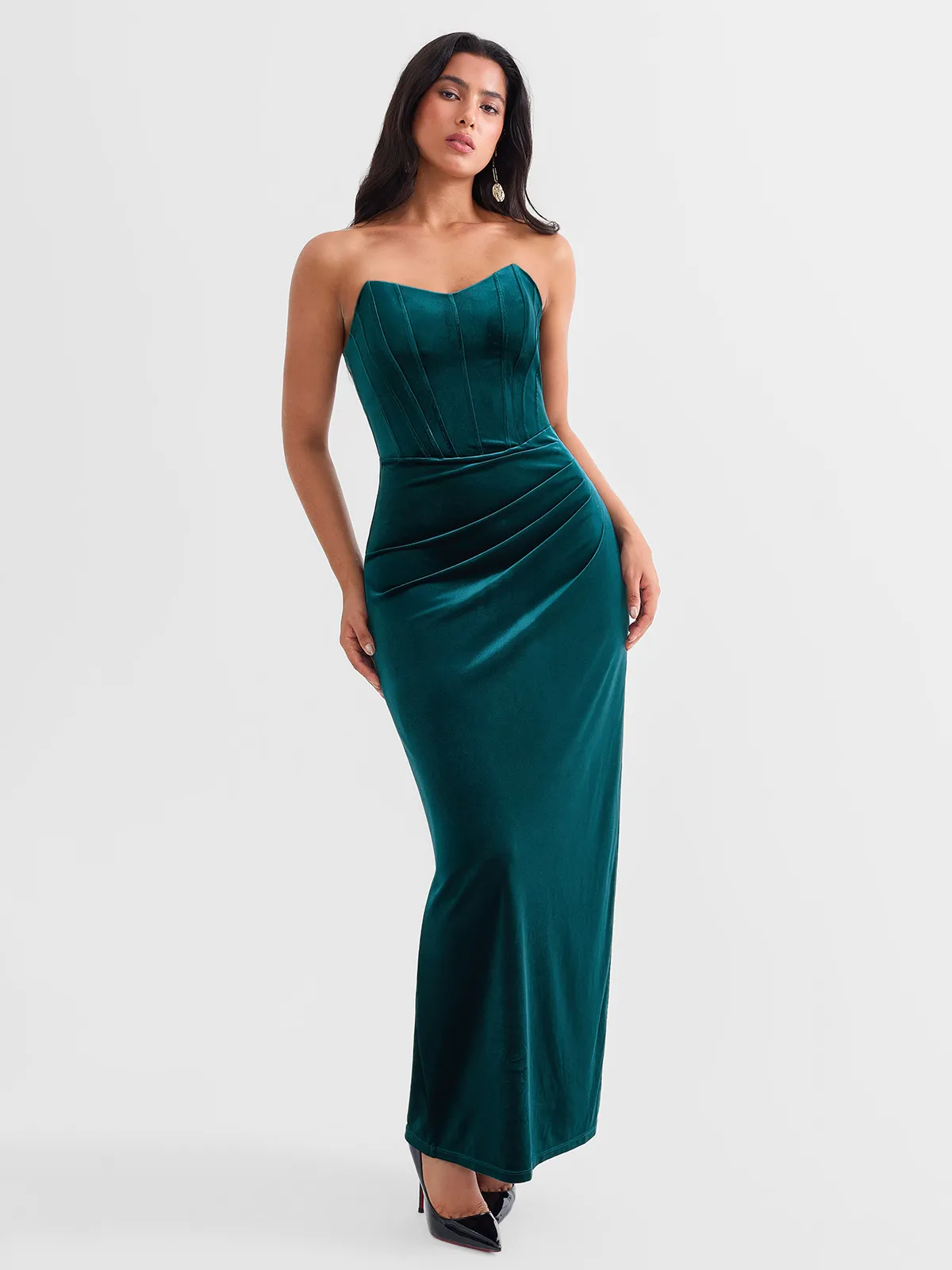 Strapless Velvet Ruched Sculpting Corset Gown - Image 25