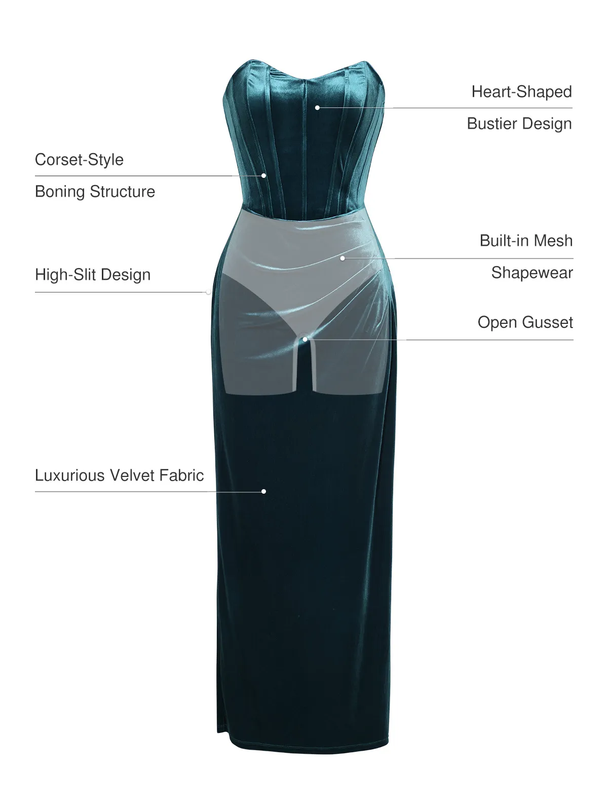 Strapless Velvet Ruched Sculpting Corset Gown - Image 26