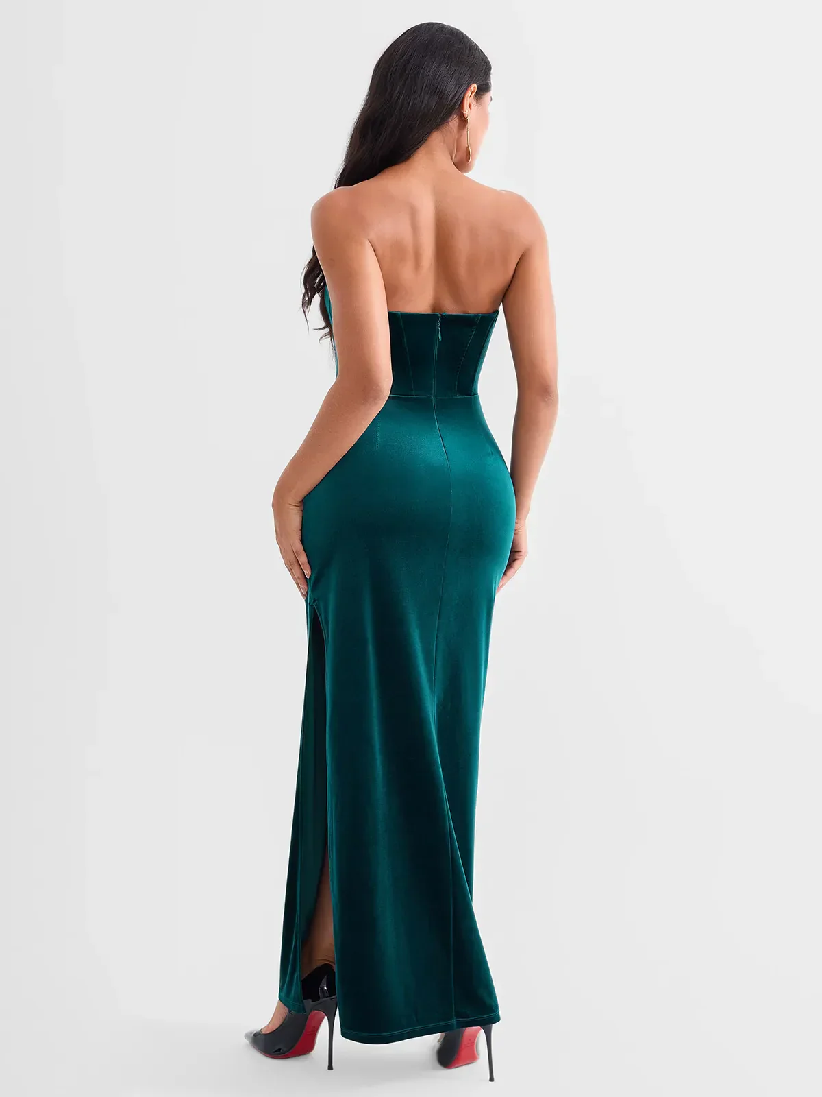 Strapless Velvet Ruched Sculpting Corset Gown - Image 28