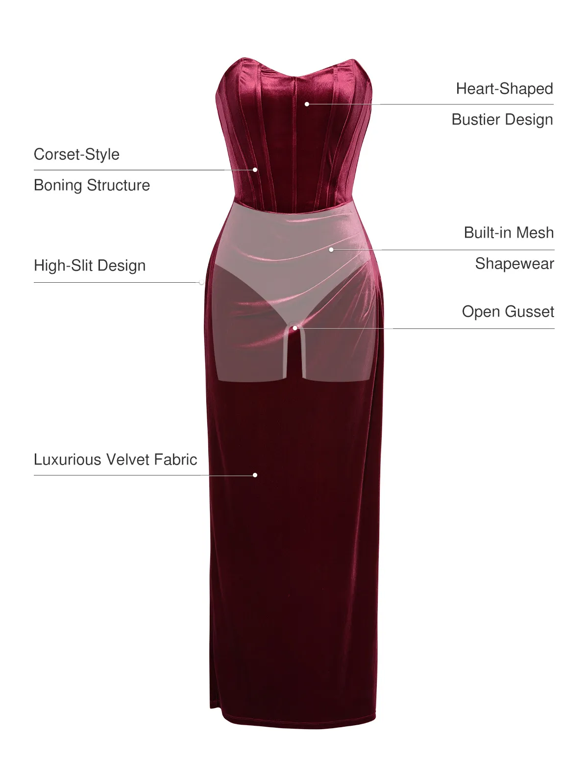 Strapless Velvet Ruched Sculpting Corset Gown - Image 3