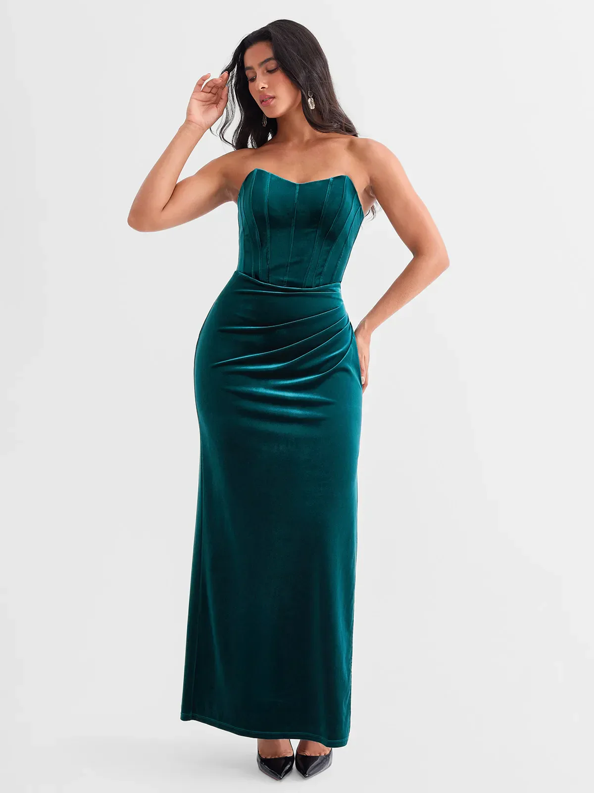 Strapless Velvet Ruched Sculpting Corset Gown - Image 30