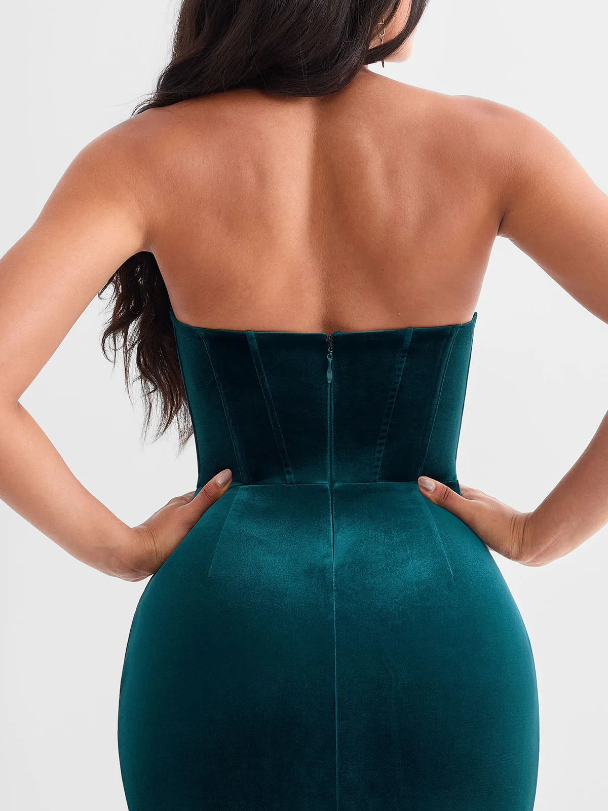Strapless Velvet Ruched Sculpting Corset Gown - Image 32