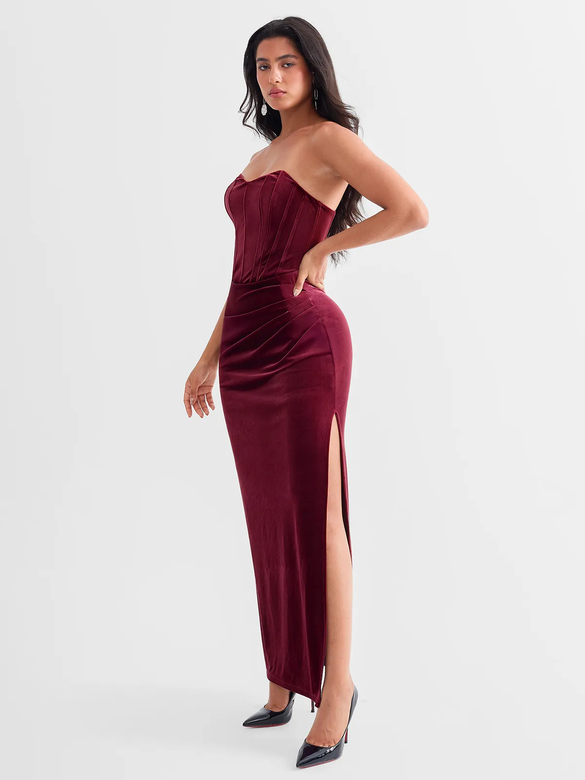 Strapless Velvet Ruched Sculpting Corset Gown - Image 4