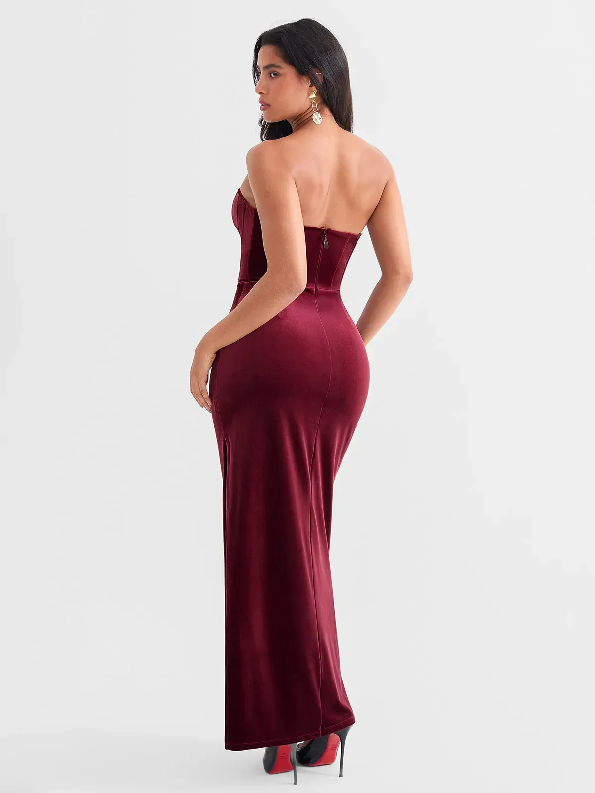 Strapless Velvet Ruched Sculpting Corset Gown - Image 5