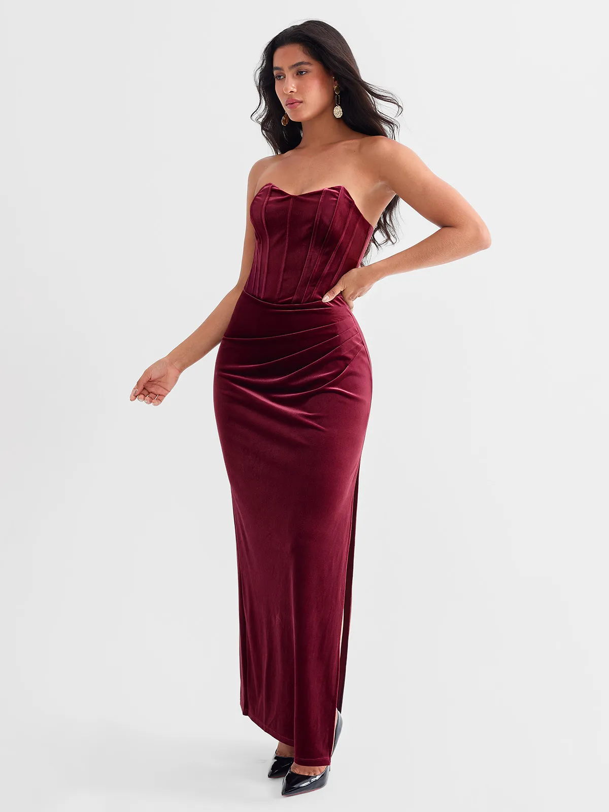 Strapless Velvet Ruched Sculpting Corset Gown - Image 6