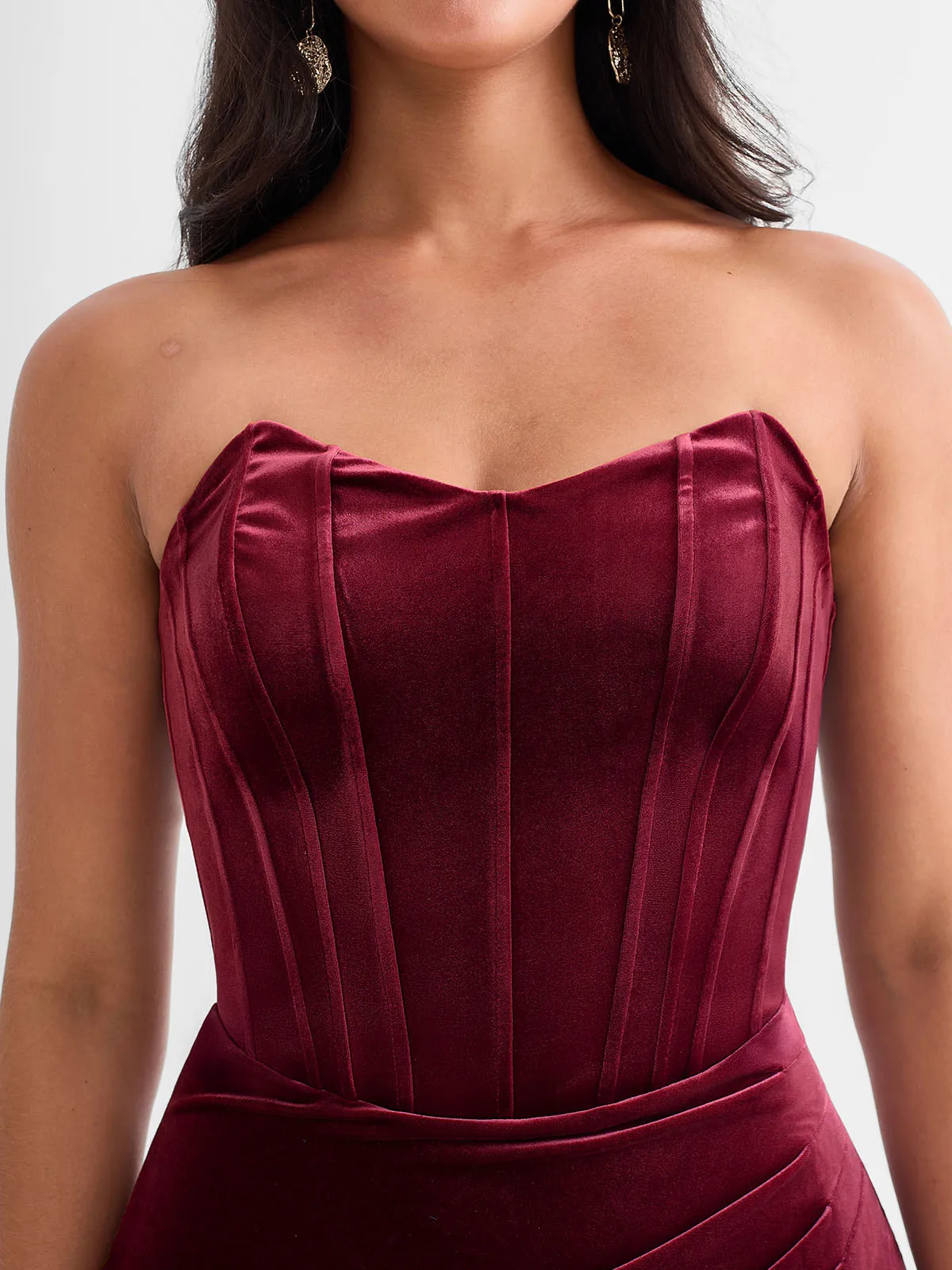 Strapless Velvet Ruched Sculpting Corset Gown - Image 7
