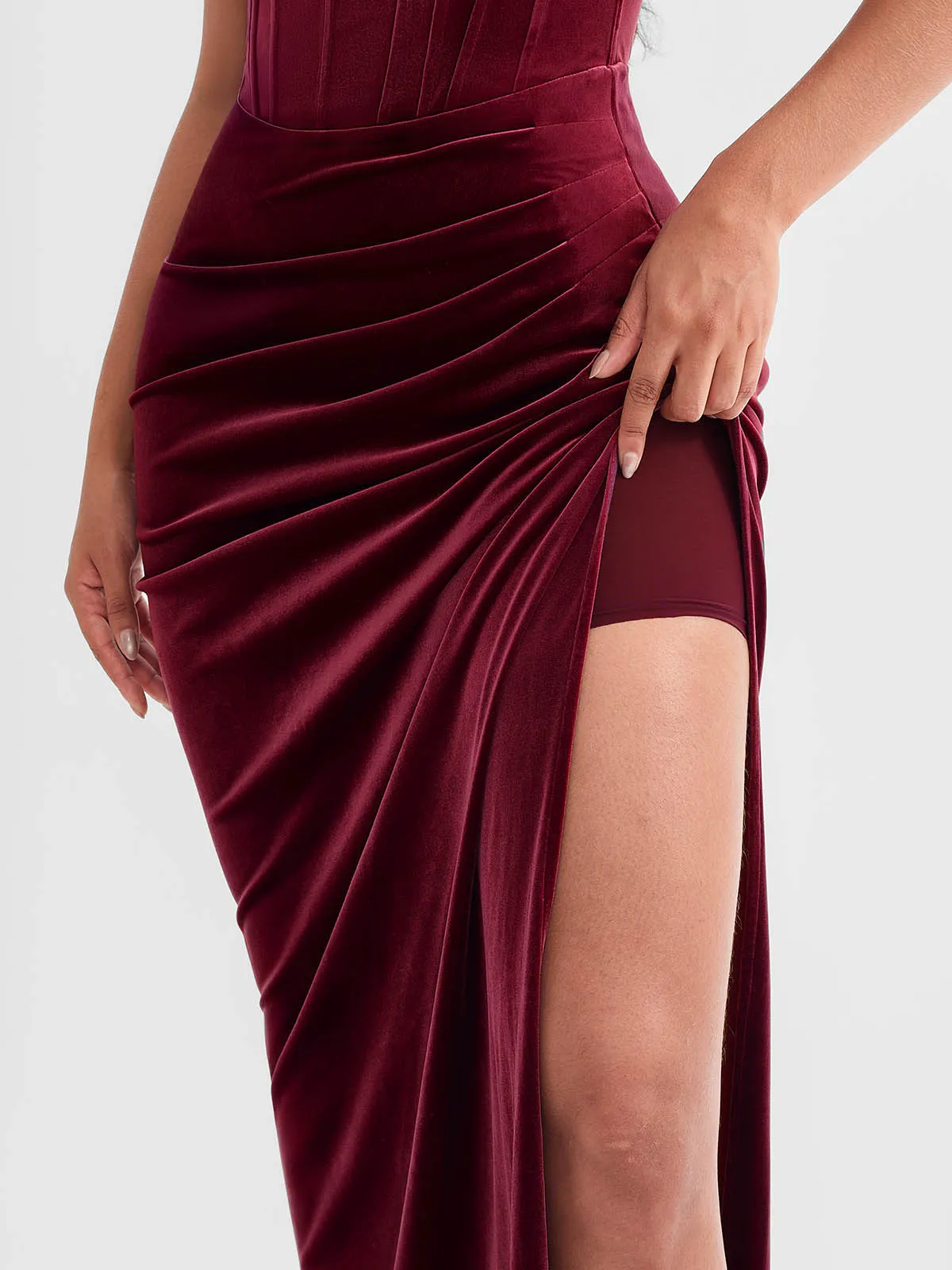 Strapless Velvet Ruched Sculpting Corset Gown - Image 8