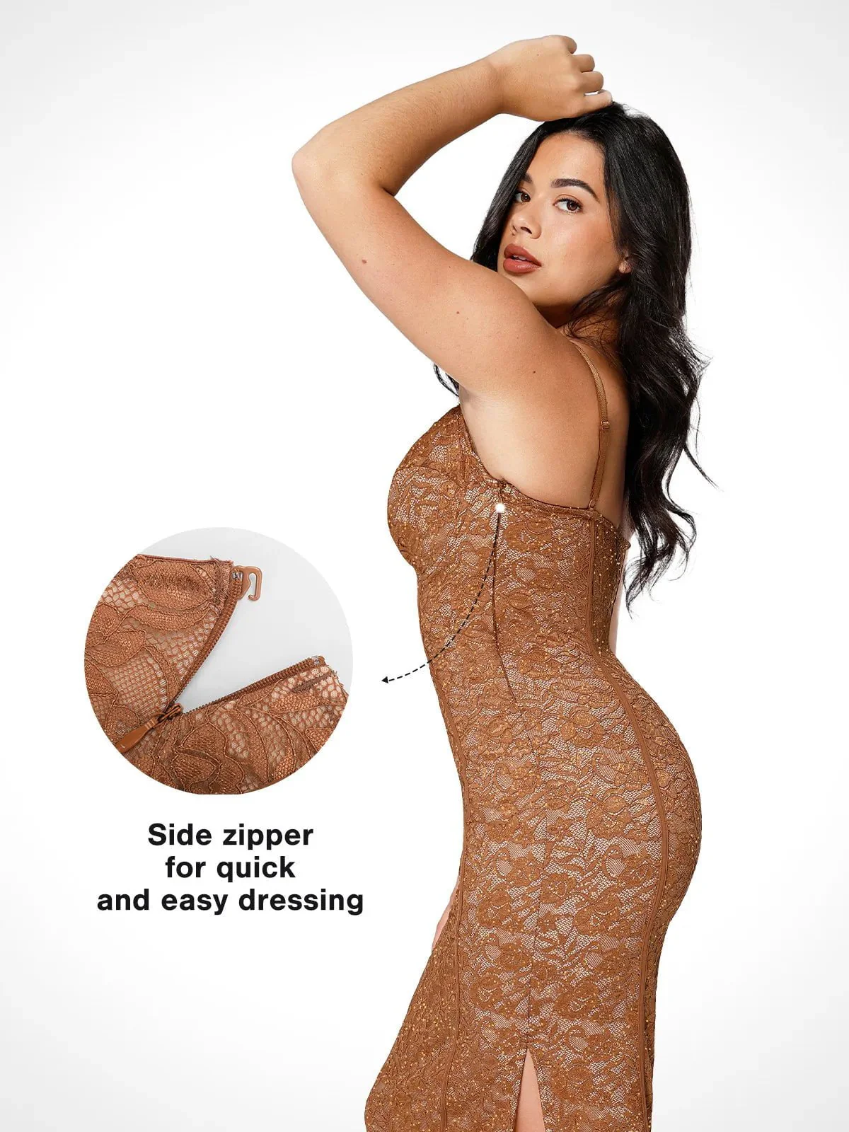 Shapewear All-Lace Hourglass Corset Side Slit Midi Dress - Image 18