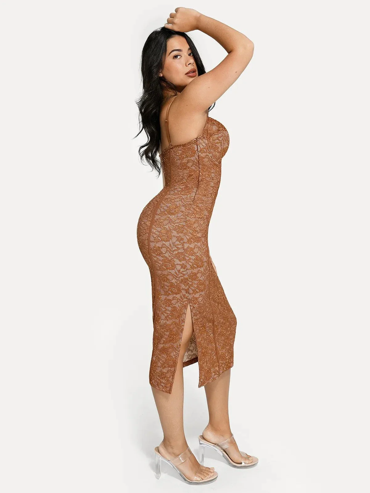 Shapewear All-Lace Hourglass Corset Side Slit Midi Dress - Image 19