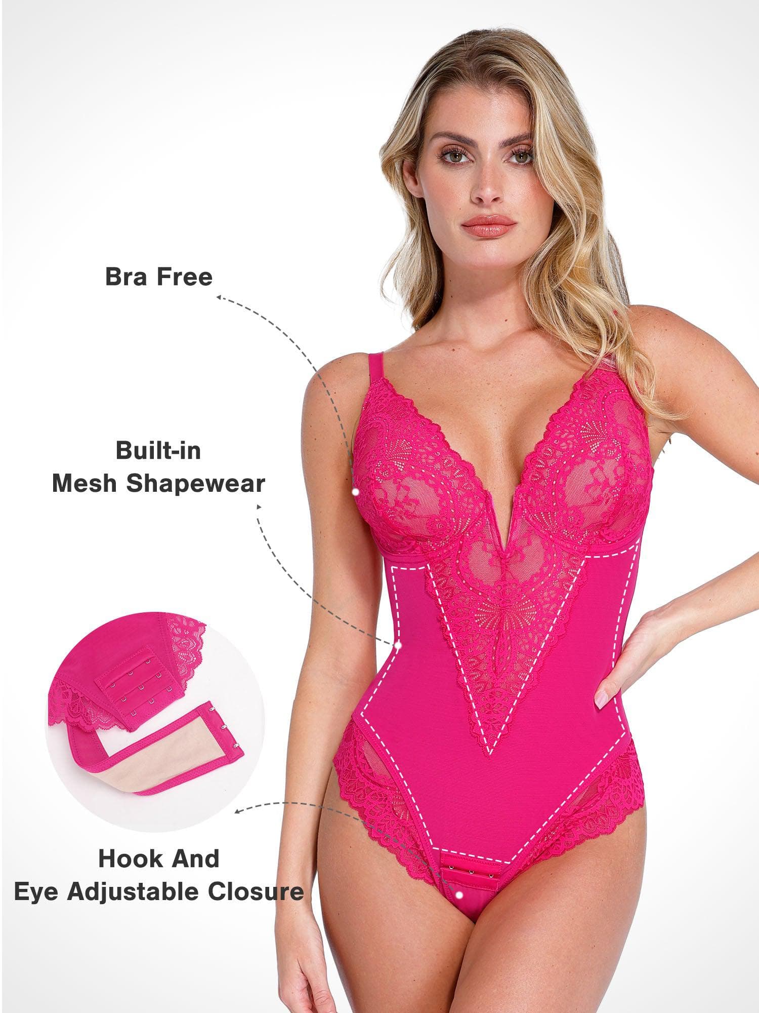 Shapewear Full Coverage Plunging Lace Slimming Bodysuit - Image 2