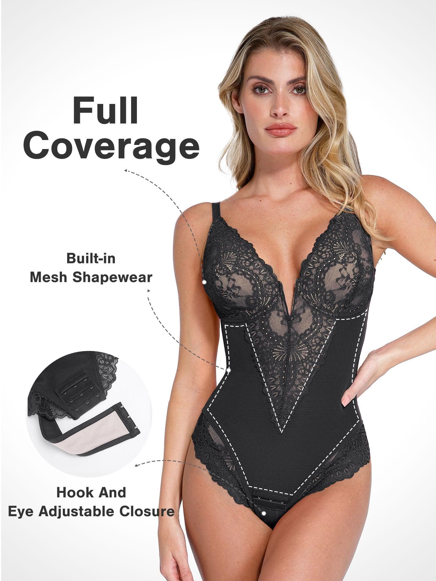 Shapewear Full Coverage Plunging Lace Slimming Bodysuit - Image 8