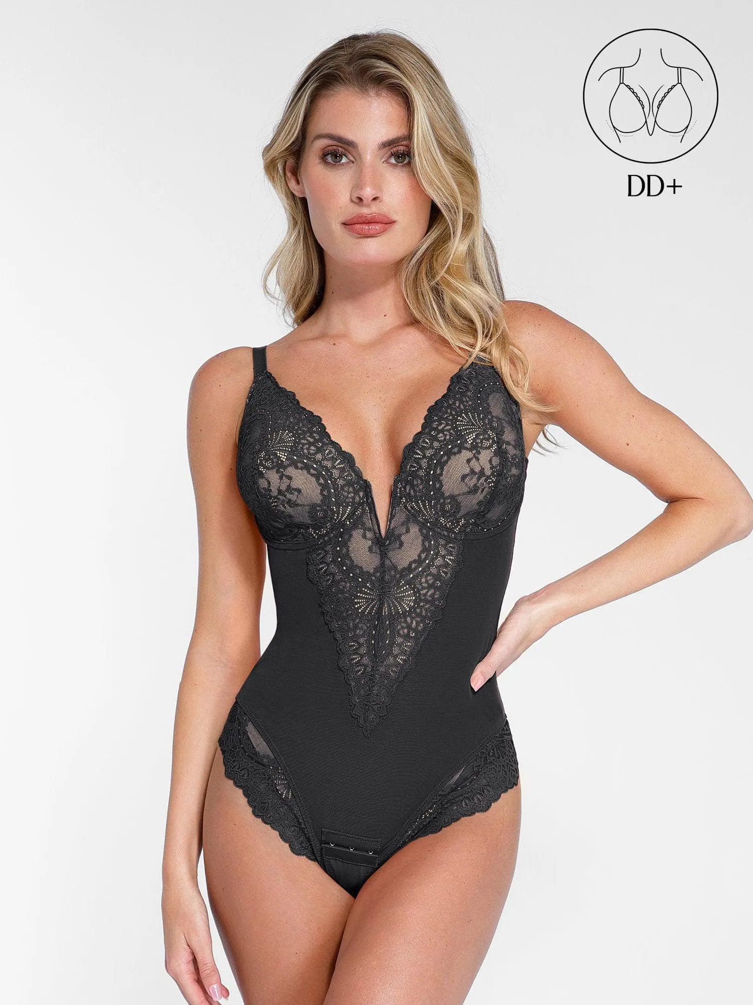 Shapewear Full Coverage Plunging Lace Slimming Bodysuit - Image 9