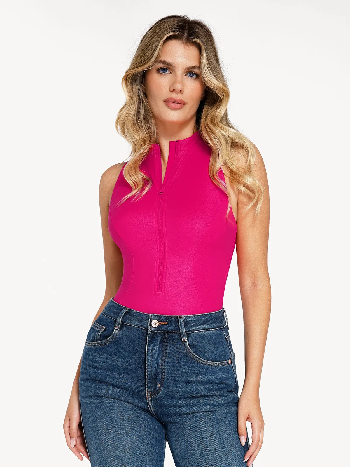 Shapewear Faux Leather Mock Neck Zip Front Sculpting Bodysuit - Image 13