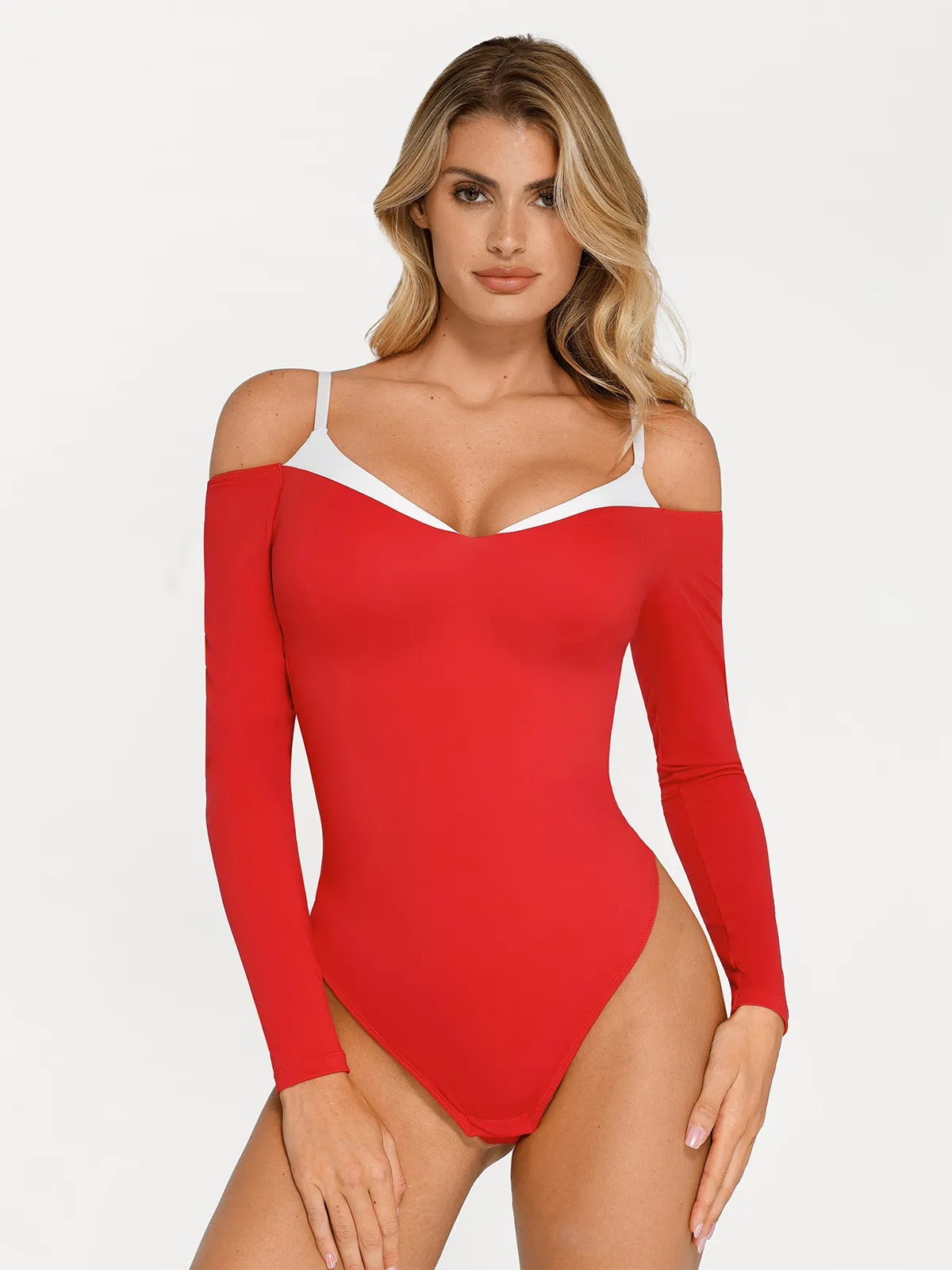 Shapewear Long Sleeve Cold Shoulder Tummy Control Bodysuit - Image 5