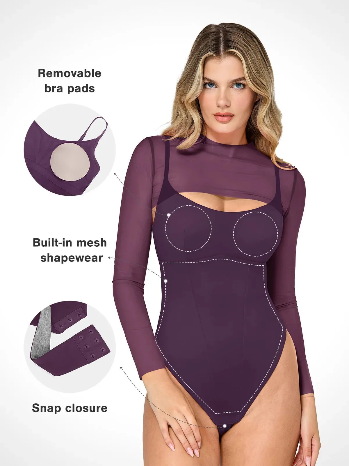 Shapewear Long Sleeve Mesh Shrug Sculpting Bodysuit Set - Image 10