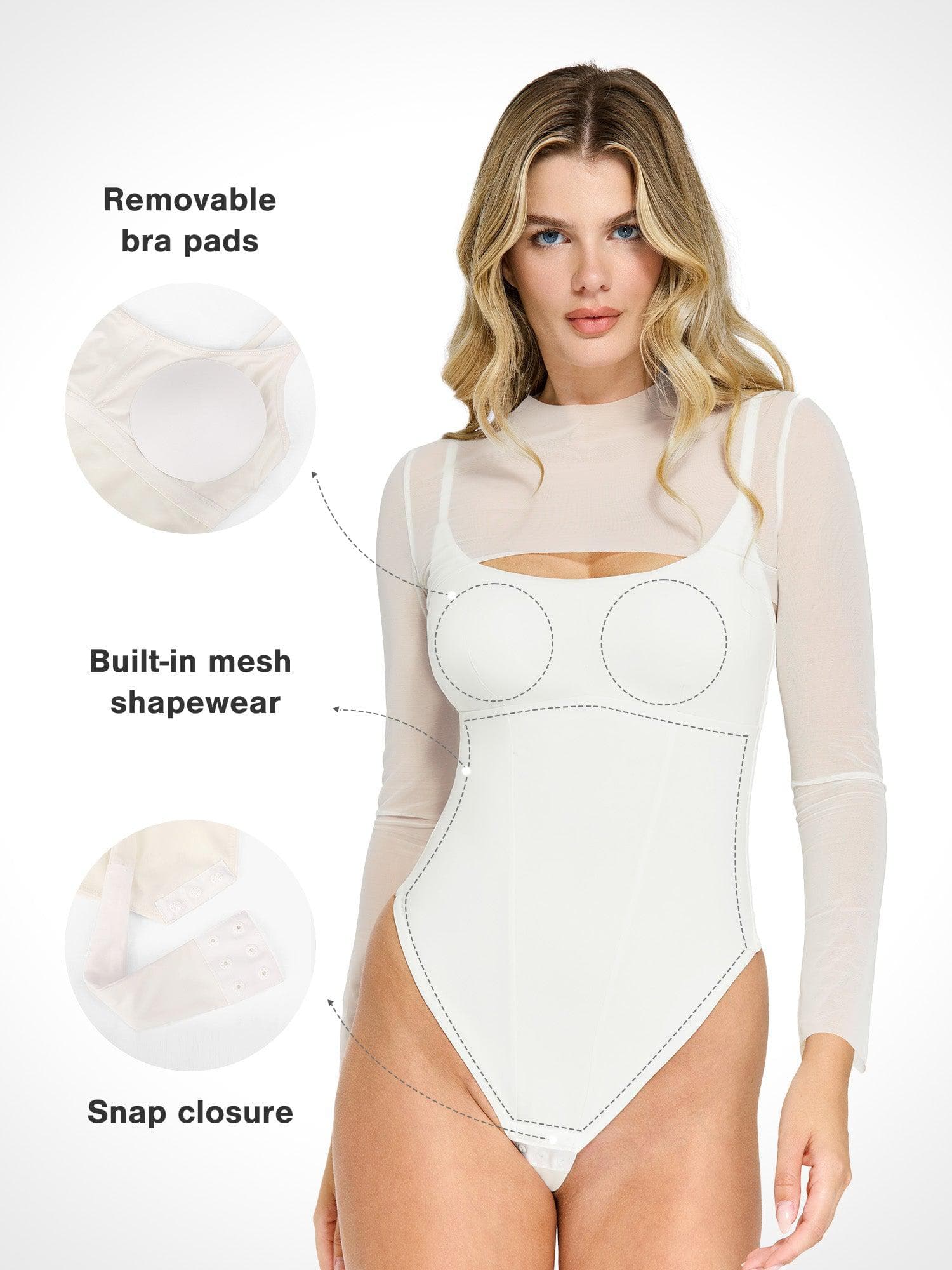 Shapewear Long Sleeve Mesh Shrug Sculpting Bodysuit Set - Image 18