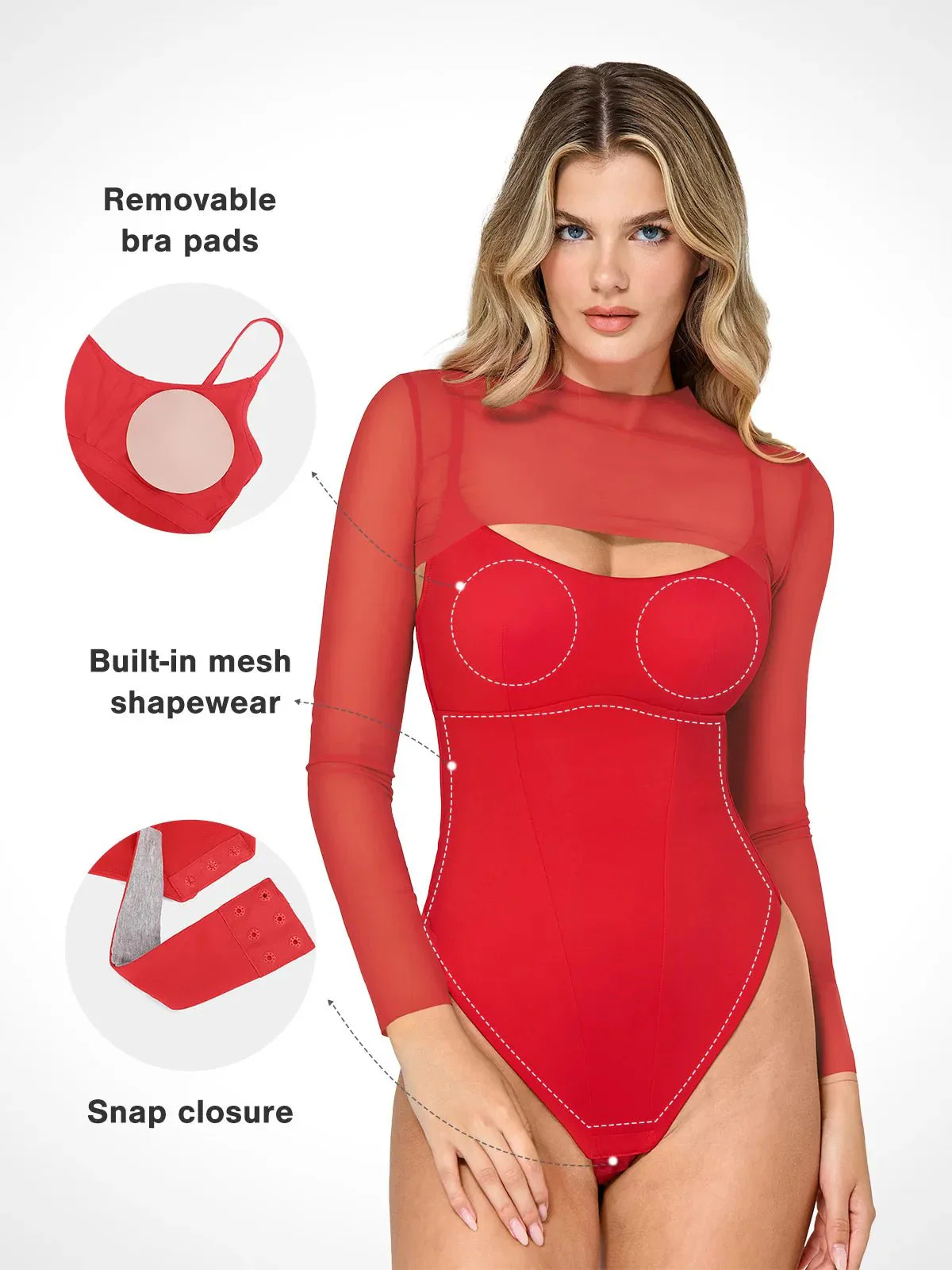 Shapewear Long Sleeve Mesh Shrug Sculpting Bodysuit Set - Image 2