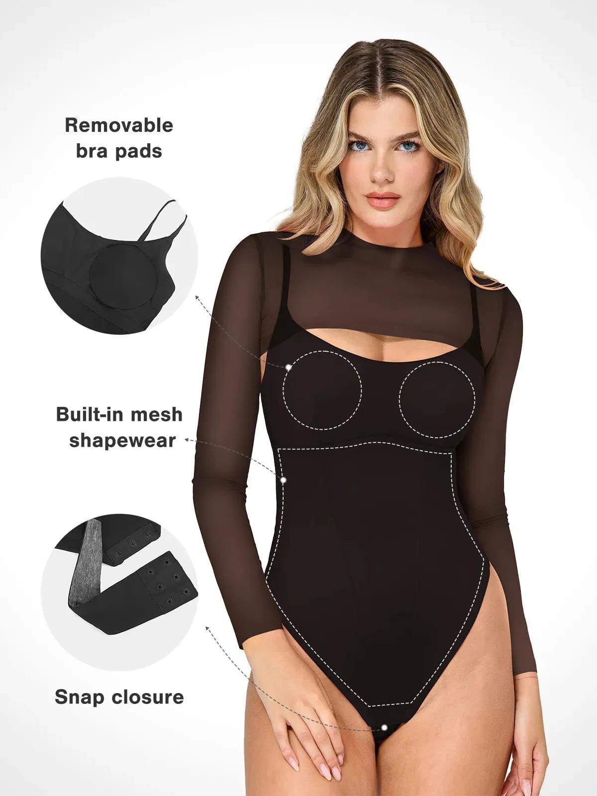 Shapewear Long Sleeve Mesh Shrug Sculpting Bodysuit Set - Image 25