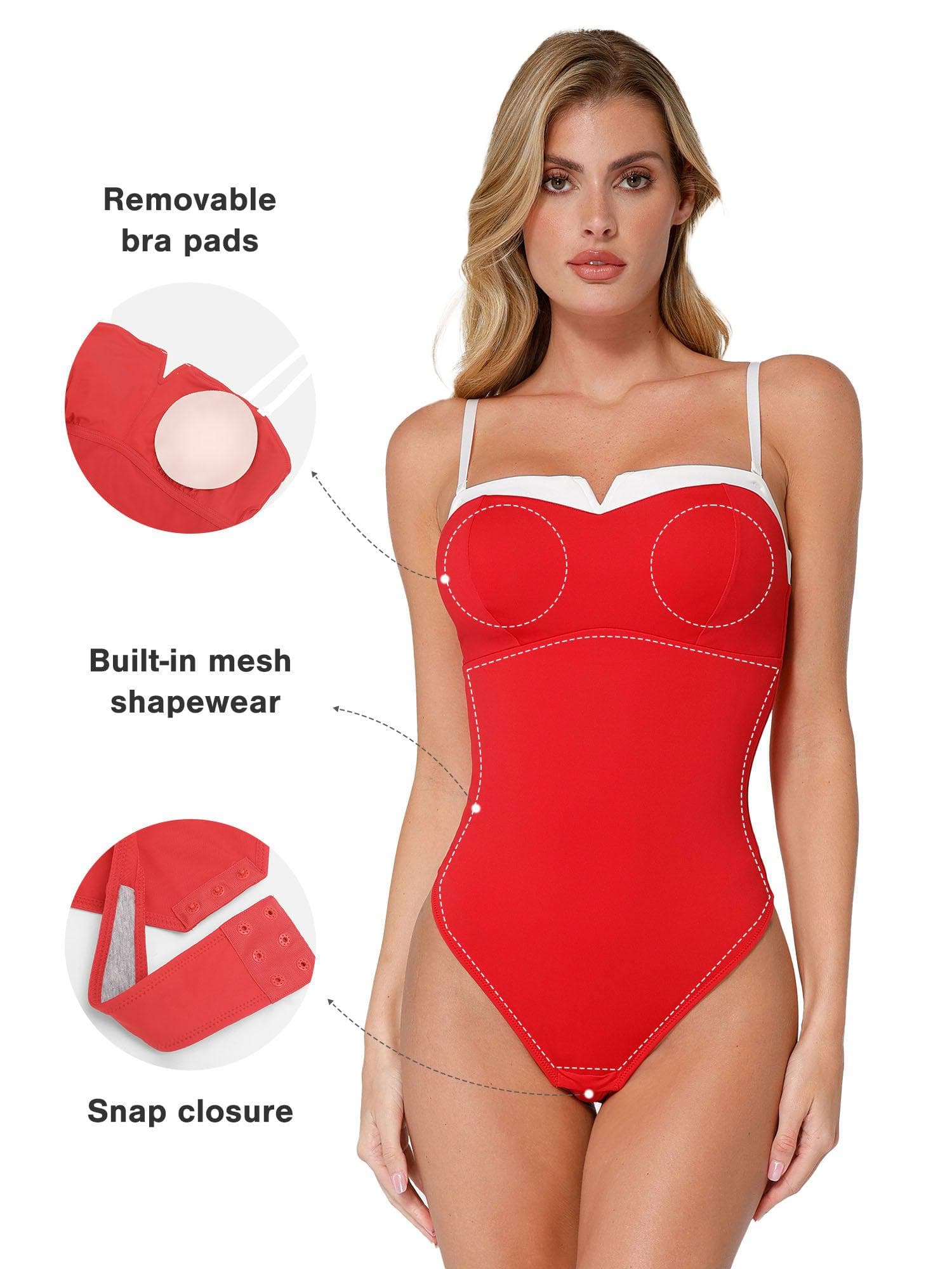 Shapewear Contrast Bra Strap Tummy Control Bodysuit - Image 2