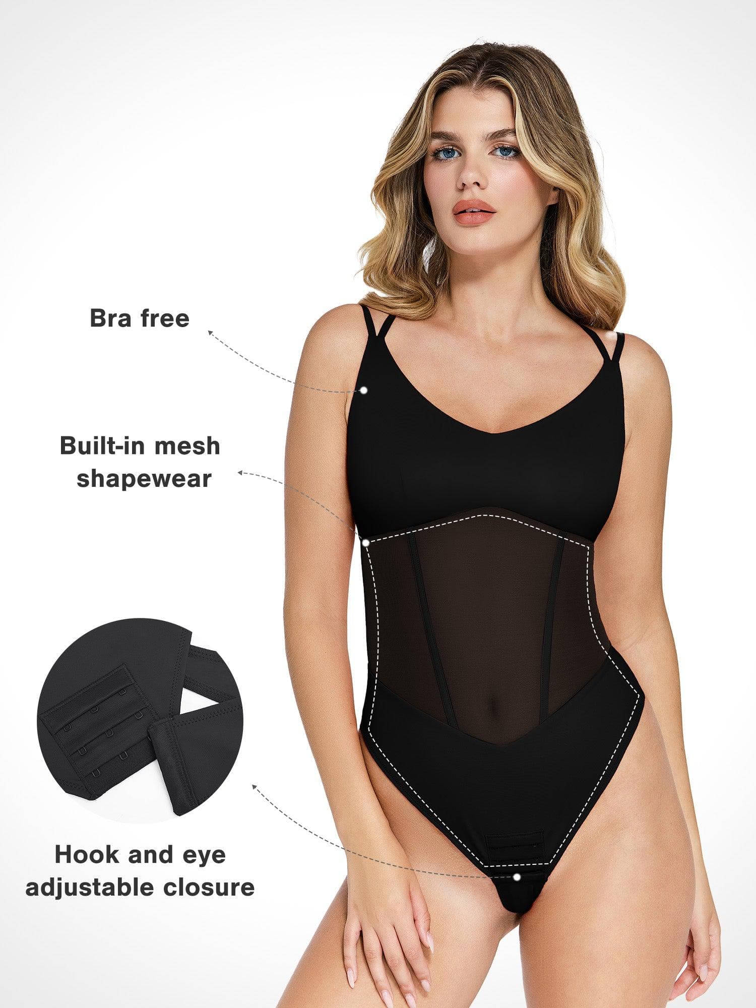 Shapewear Crisscross Back Illusion Mesh Sculpting Bodysuit - Image 3