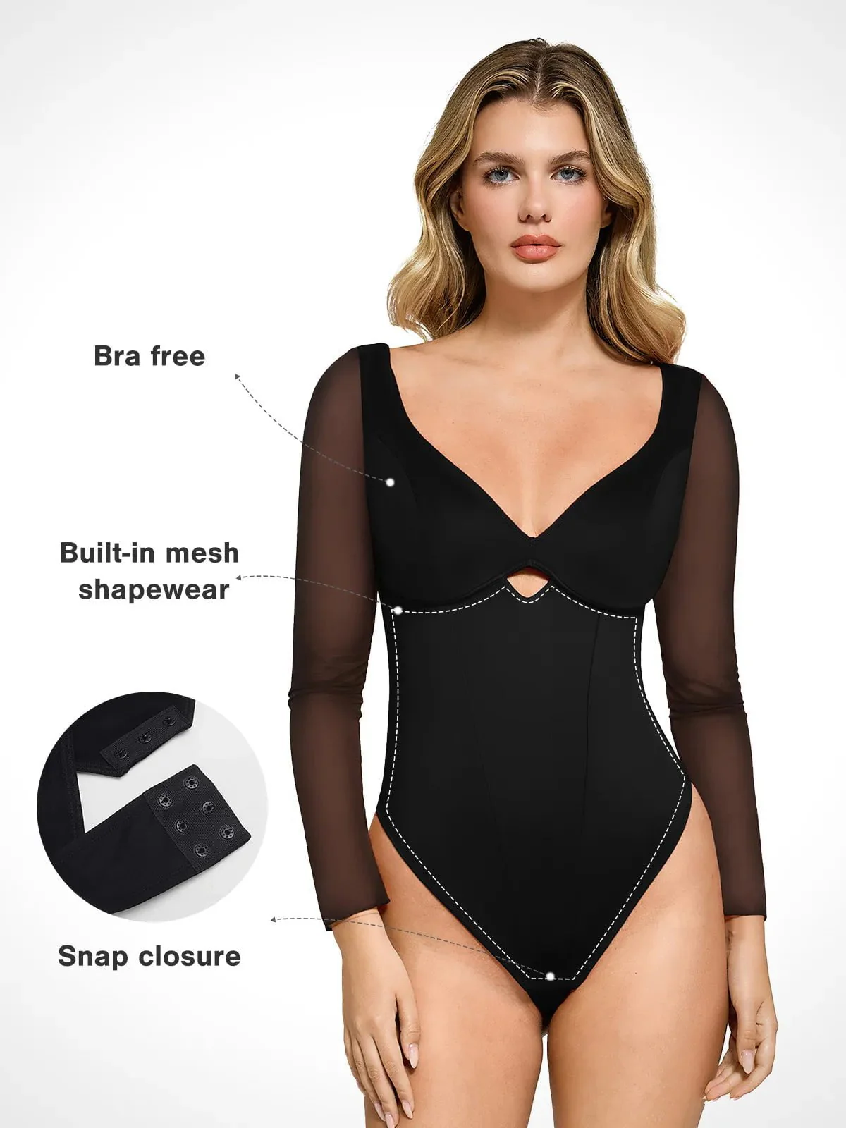 Shapewear Mesh Sleeve Cutout Sweetheart Sculpting Bodysuit - Image 12