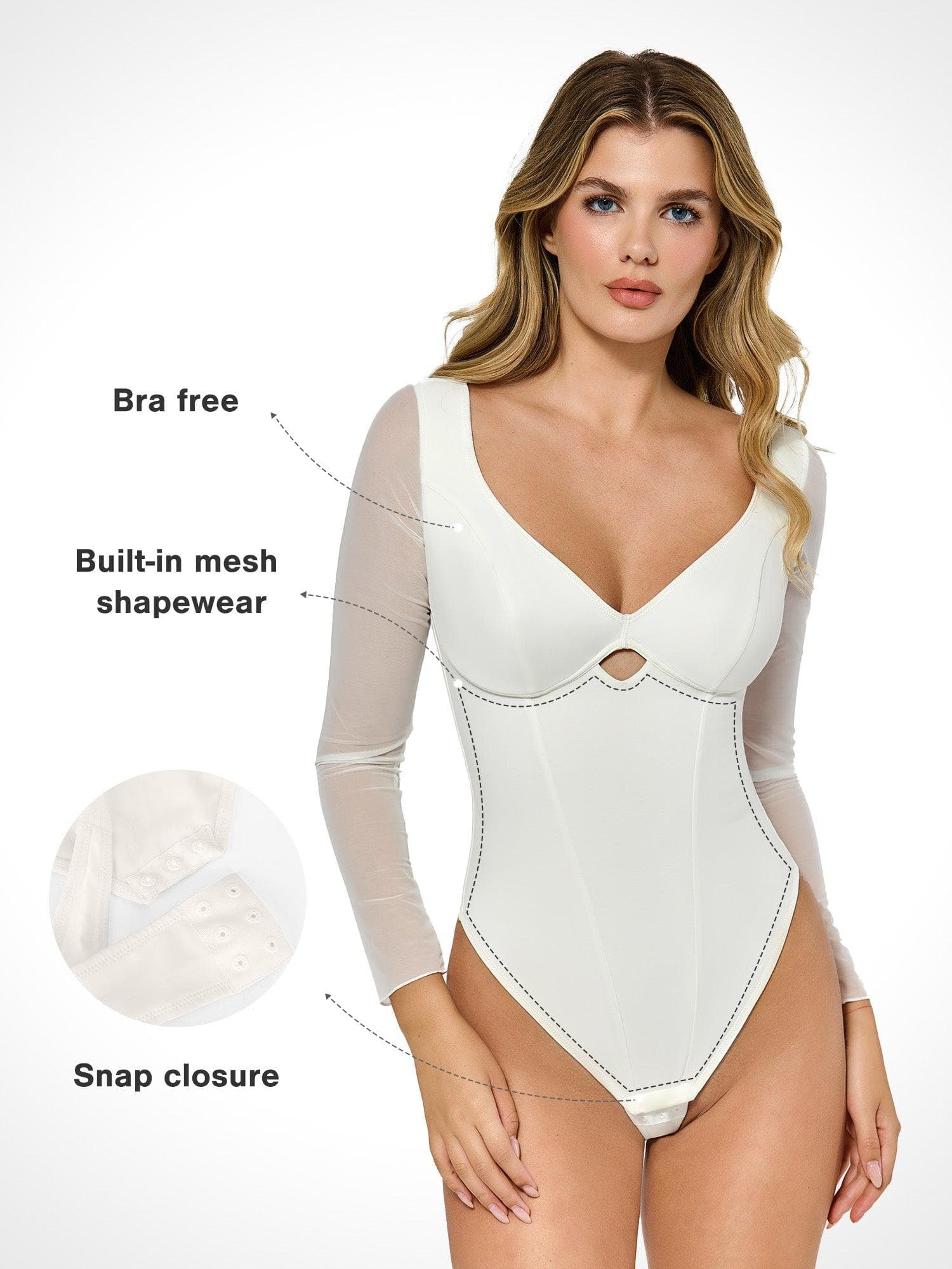 Shapewear Mesh Sleeve Cutout Sweetheart Sculpting Bodysuit - Image 3