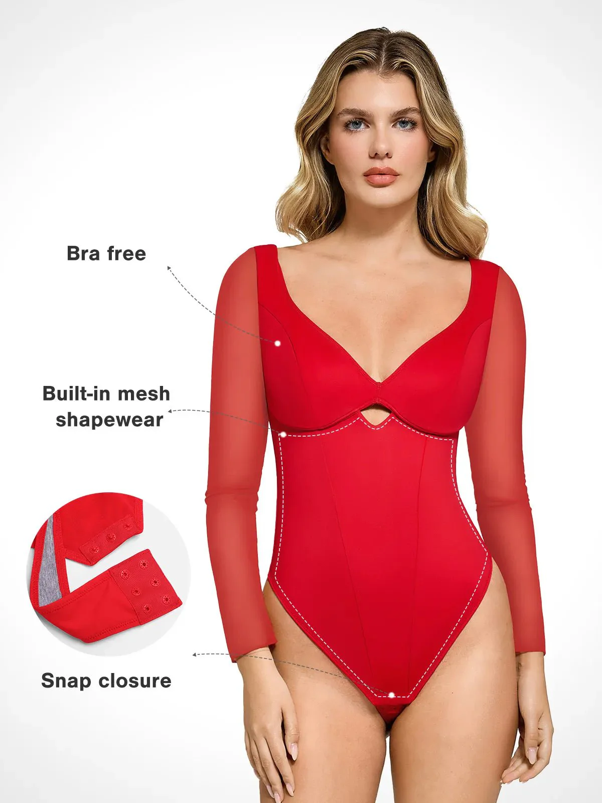 Shapewear Mesh Sleeve Cutout Sweetheart Sculpting Bodysuit - Image 8