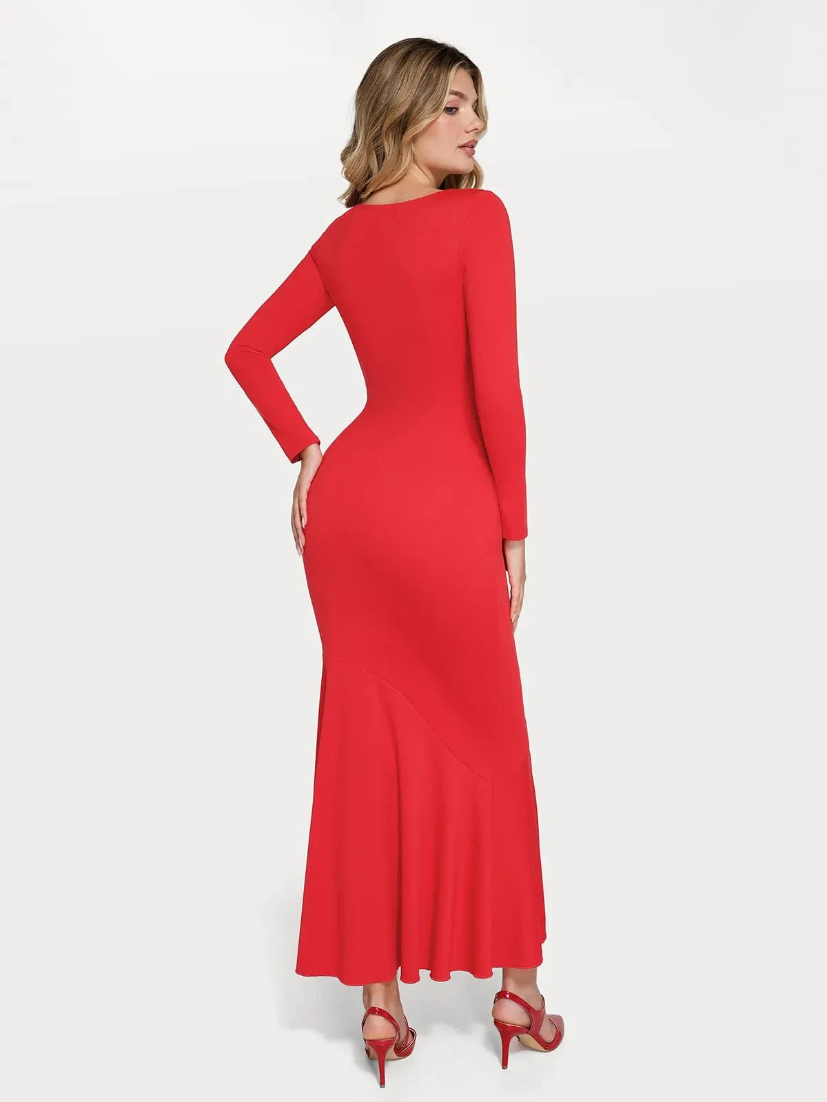 Shapewear Long Sleeve Lace Trim Sculpting Mermaid Maxi Dress - Image 19