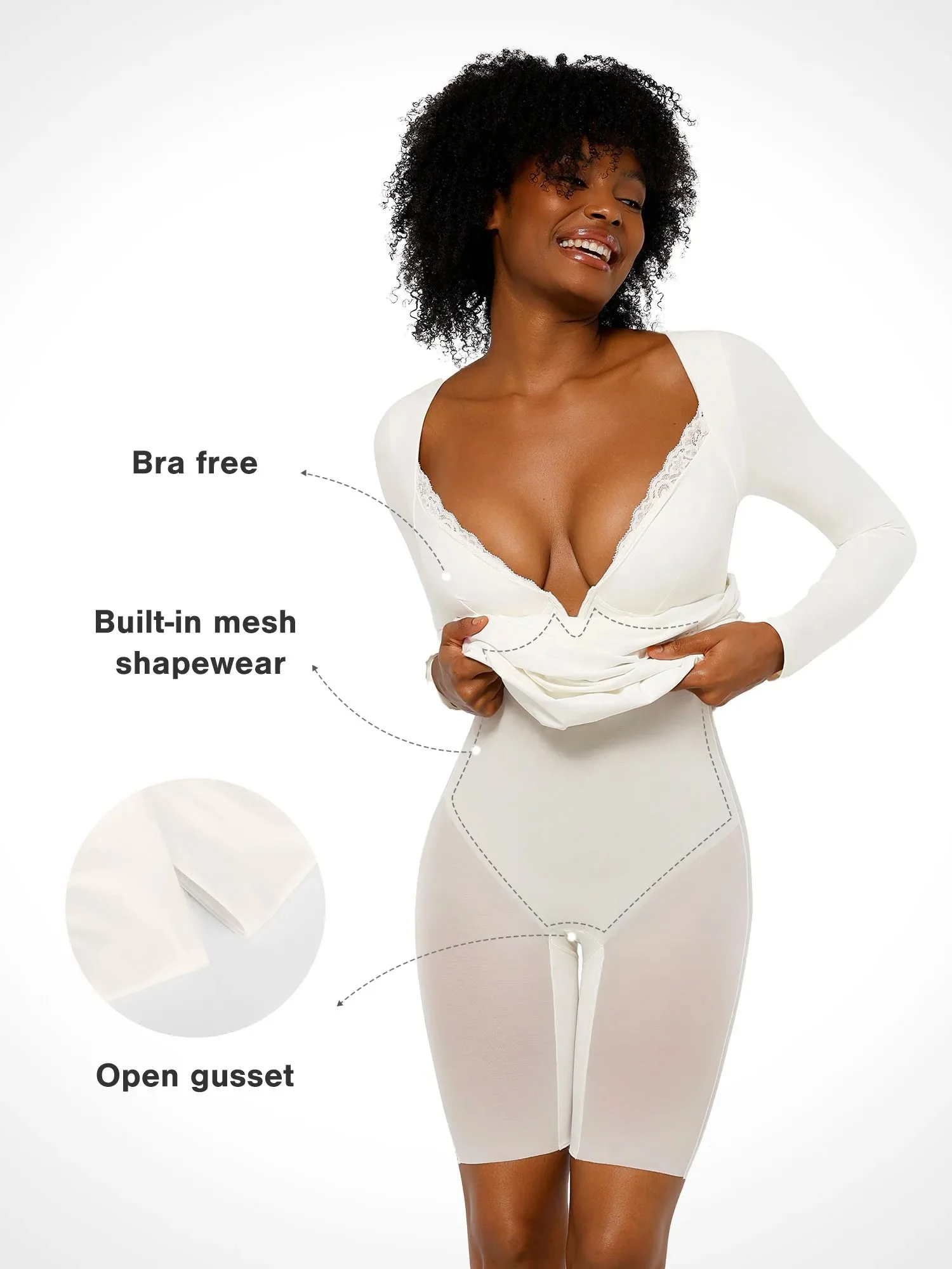 Shapewear Long Sleeve Lace Trim Sculpting Mermaid Maxi Dress - Image 2