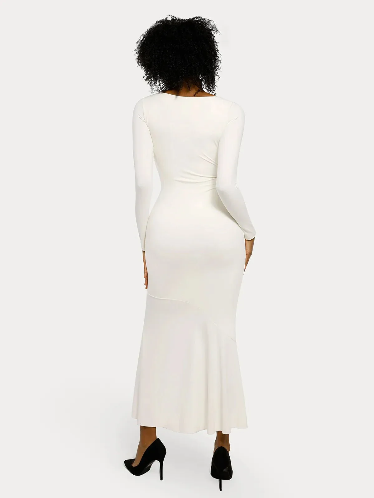 Shapewear Long Sleeve Lace Trim Sculpting Mermaid Maxi Dress - Image 3
