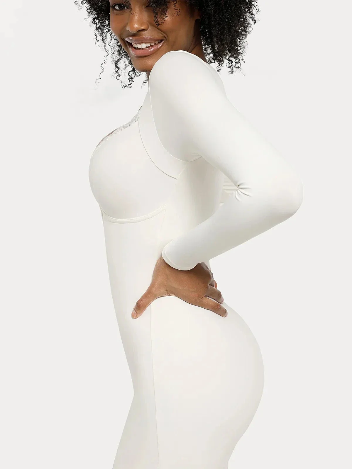 Shapewear Long Sleeve Lace Trim Sculpting Mermaid Maxi Dress - Image 6