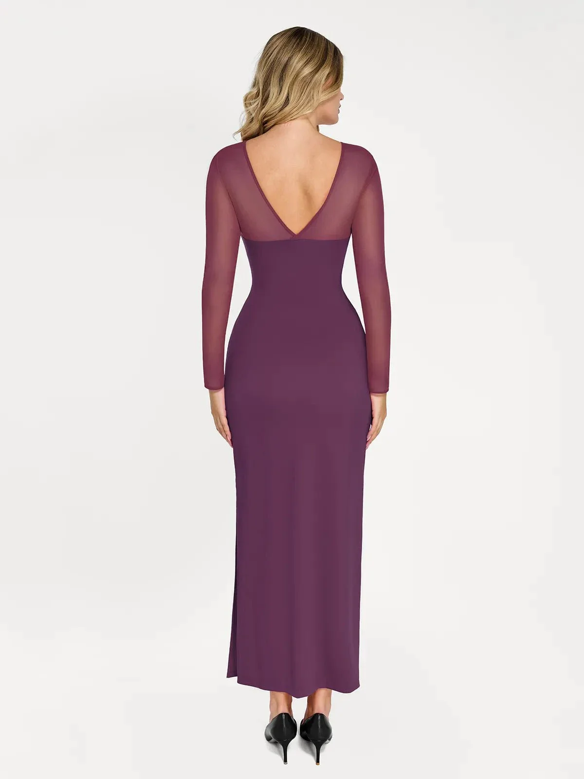 Shapewear Mesh Long Sleeve V-Back Slimming Maxi Dress - Image 10