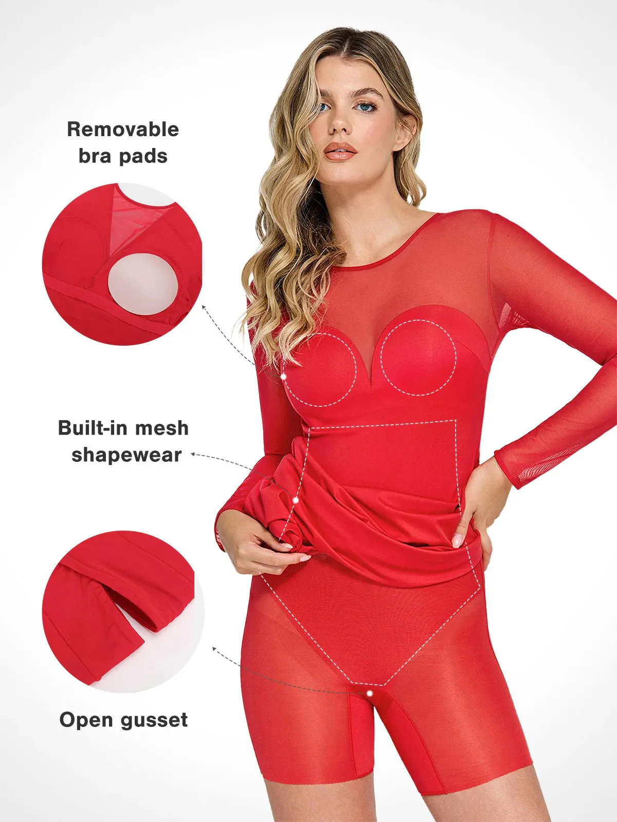 Shapewear Mesh Long Sleeve V-Back Slimming Maxi Dress - Image 2