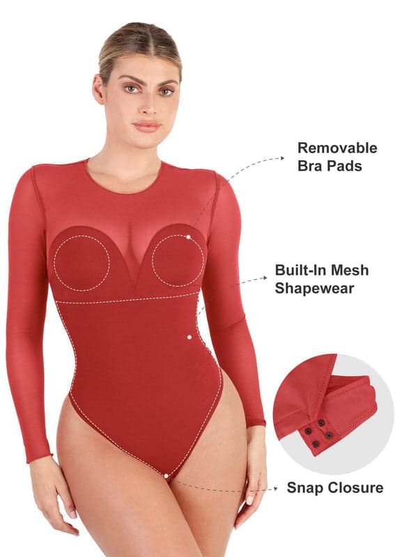 Shapewear Mesh Long Sleeve V-Back Slimming Maxi Dress - Image 27