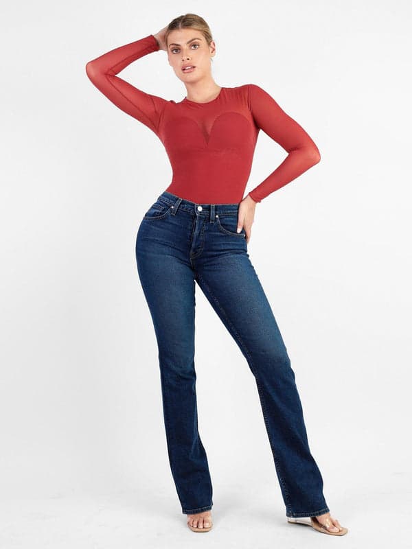 Shapewear Mesh Long Sleeve V-Back Slimming Maxi Dress - Image 31