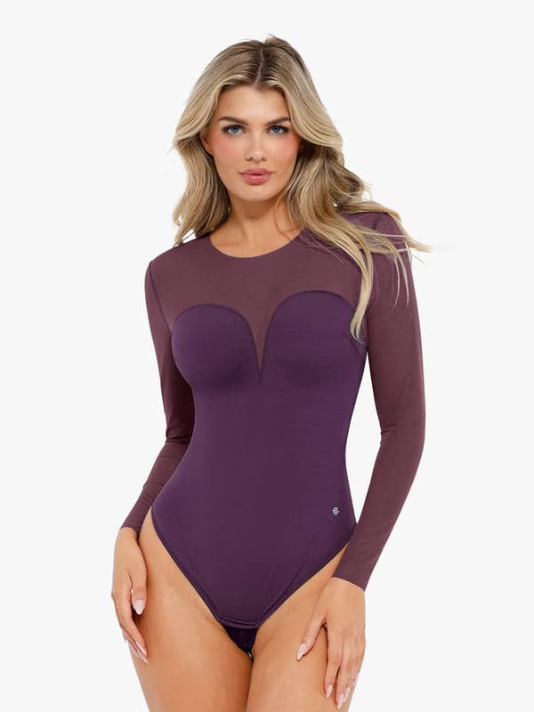 Shapewear Mesh Long Sleeve V-Back Slimming Maxi Dress - Image 33