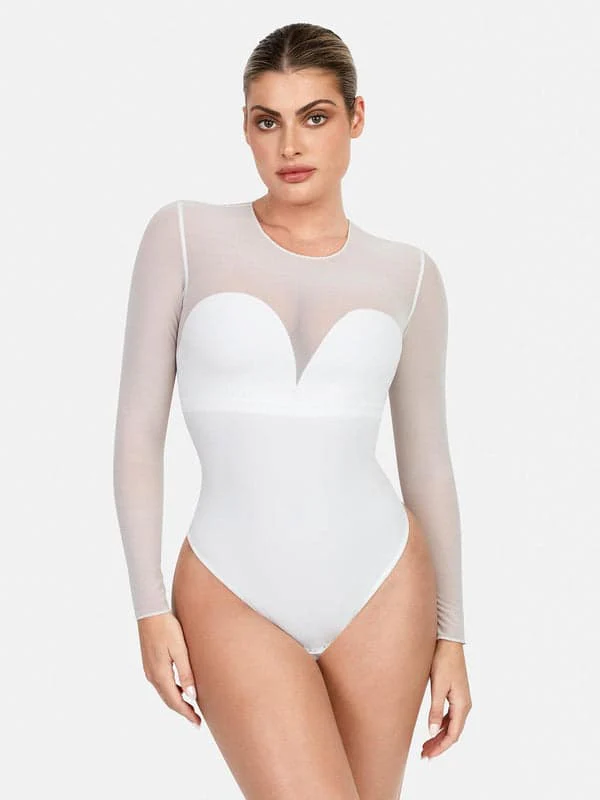Shapewear Mesh Long Sleeve V-Back Slimming Maxi Dress - Image 43