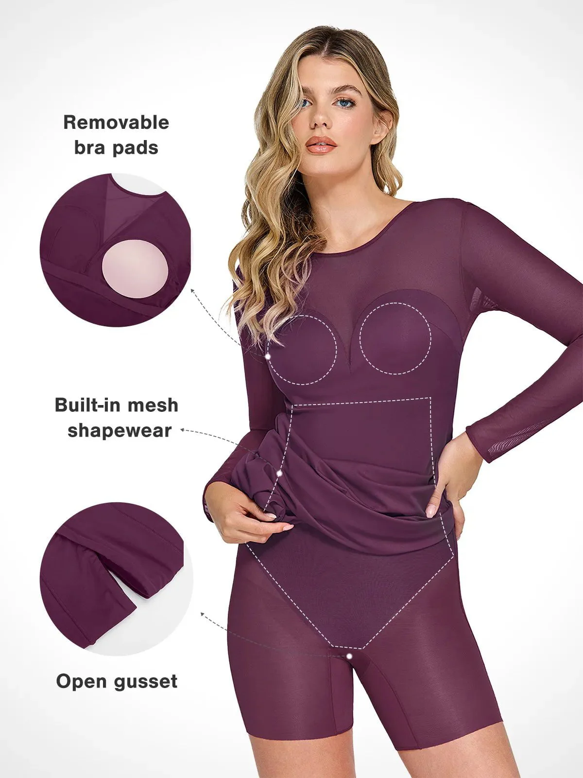 Shapewear Mesh Long Sleeve V-Back Slimming Maxi Dress - Image 9
