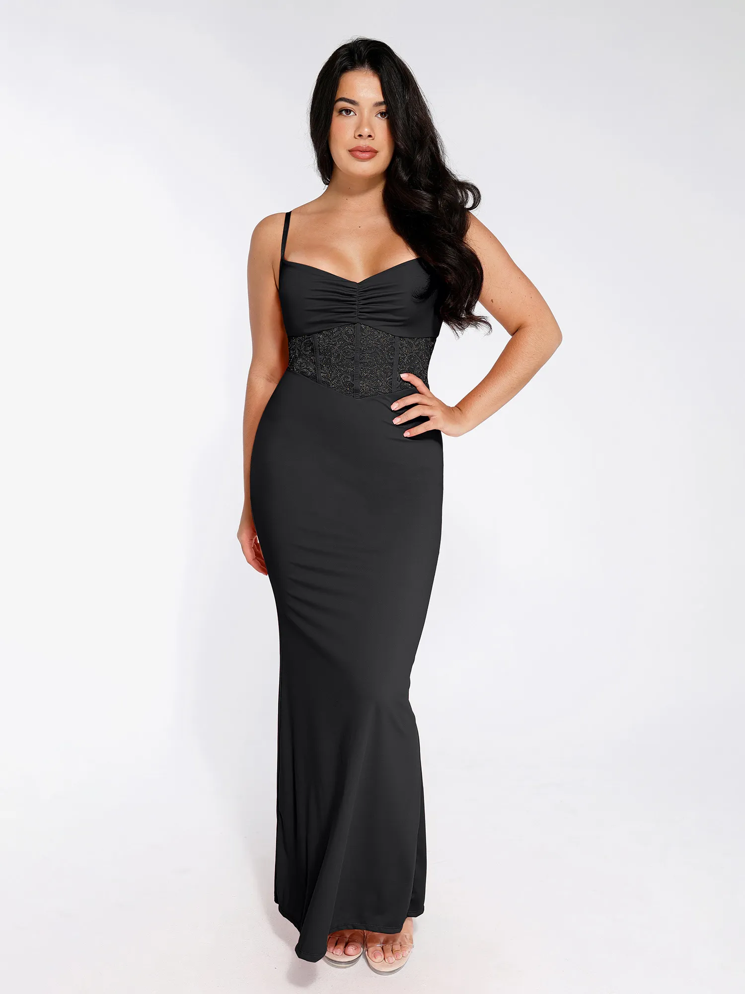 Shapewear Lace Inset Sculpting Mermaid Maxi Slip Dress - Image 10