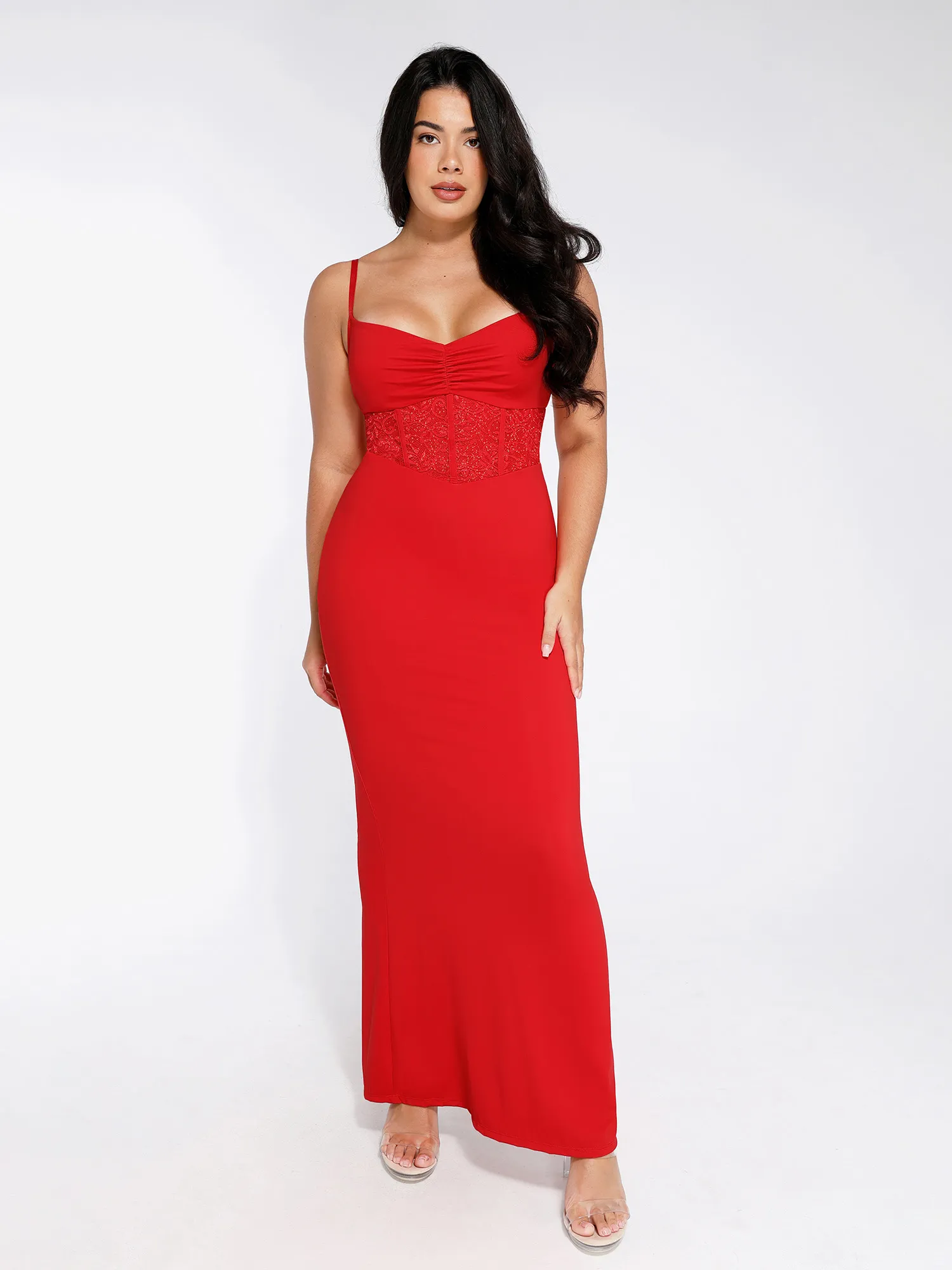 Shapewear Lace Inset Sculpting Mermaid Maxi Slip Dress - Image 14