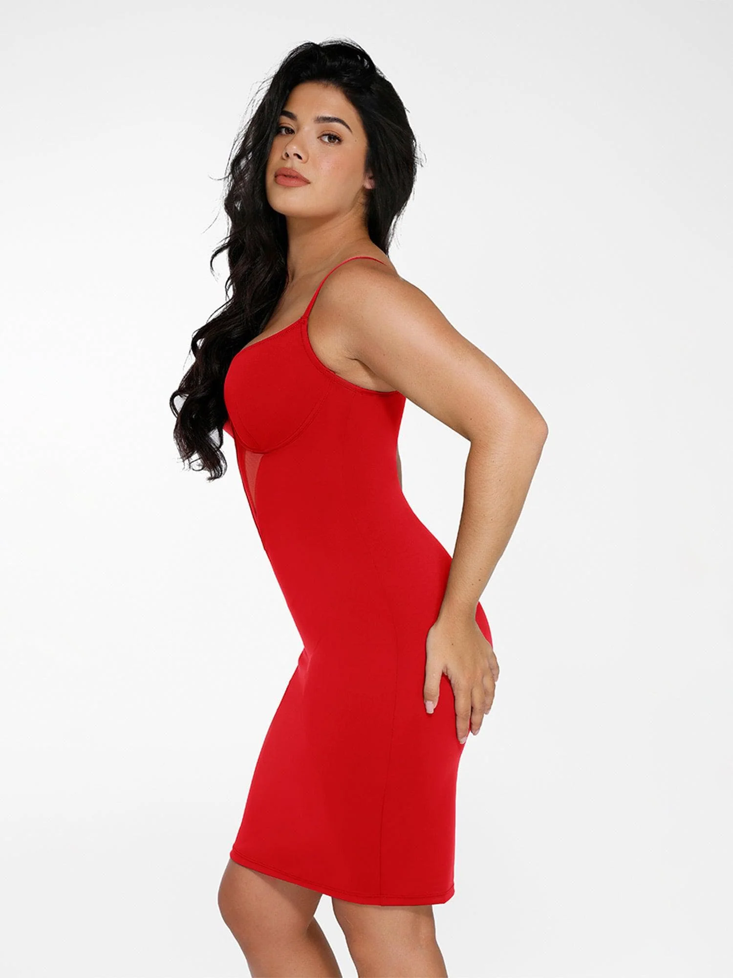 Shapewear Mesh Corset Panel Built-In Sculpting Midi Dress - Image 10