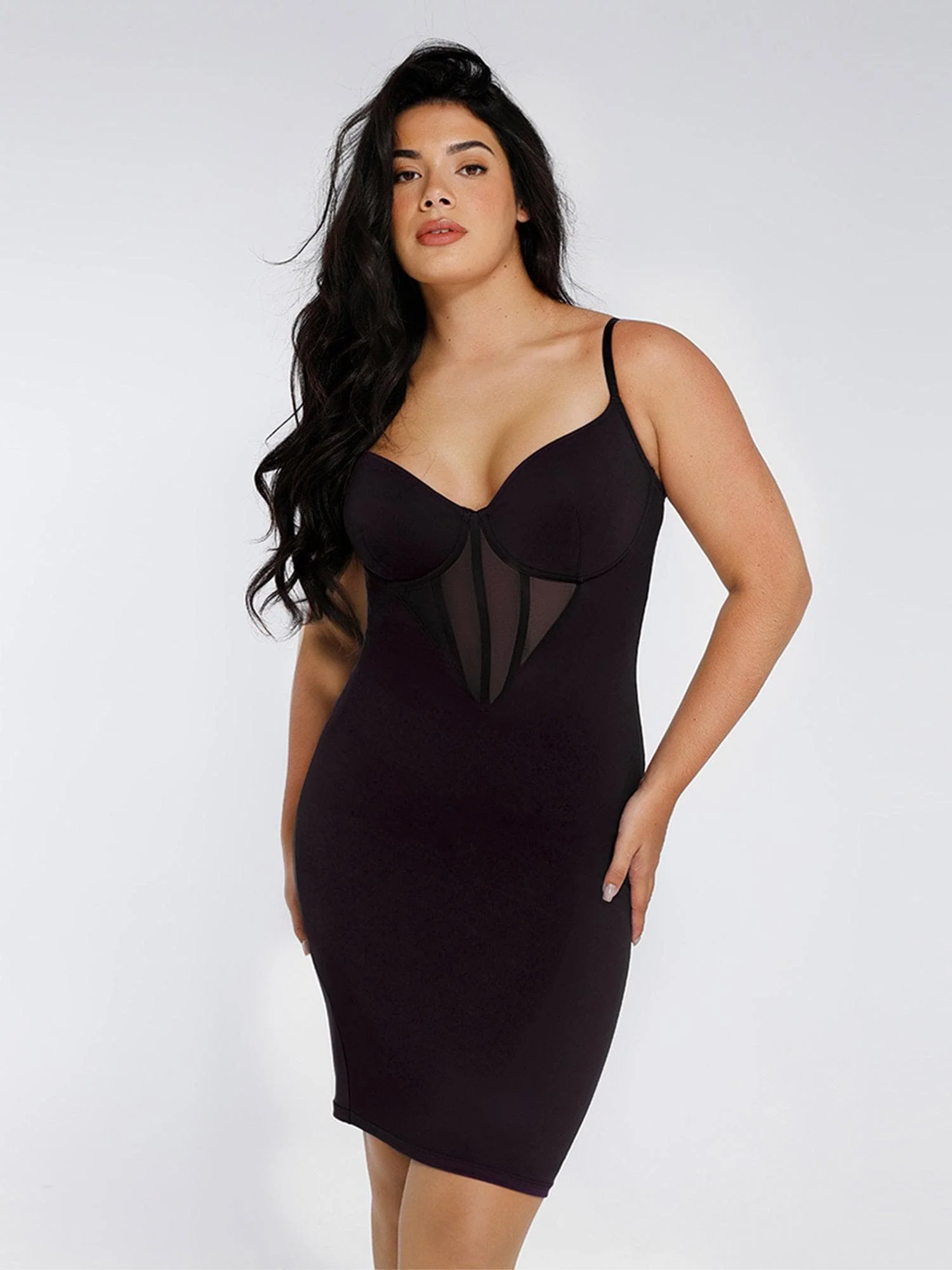 Shapewear Mesh Corset Panel Built-In Sculpting Midi Dress - Image 16