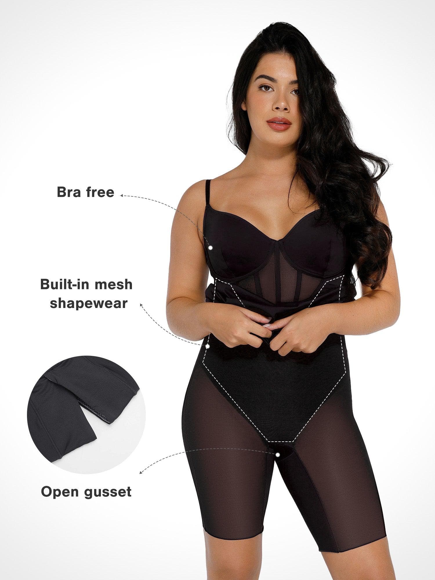 Shapewear Mesh Corset Panel Built-In Sculpting Midi Dress - Image 17