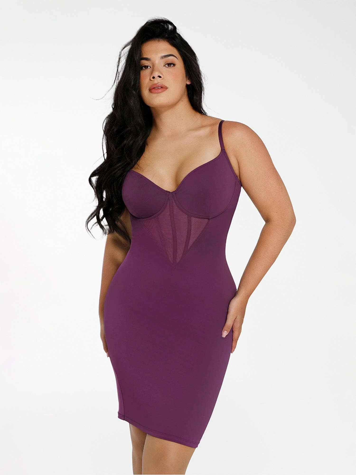 Shapewear Mesh Corset Panel Built-In Sculpting Midi Dress - Image 24