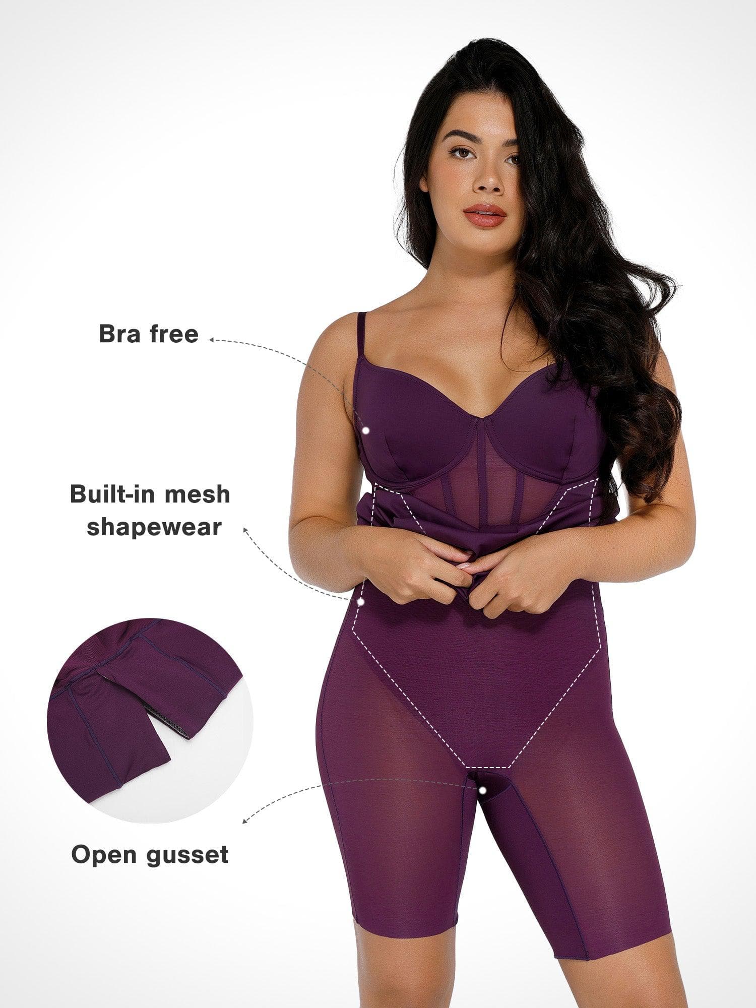 Shapewear Mesh Corset Panel Built-In Sculpting Midi Dress - Image 25