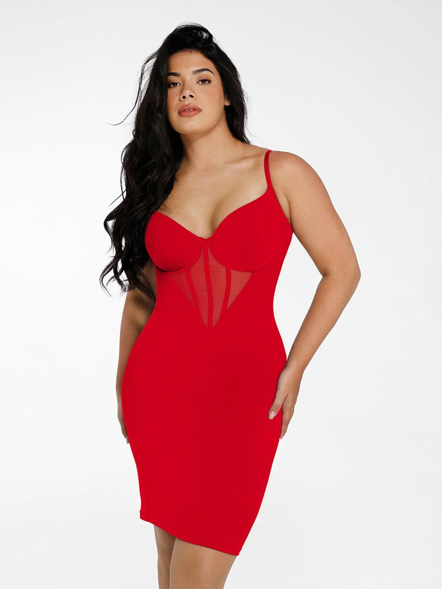 Shapewear Mesh Corset Panel Built-In Sculpting Midi Dress - Image 8