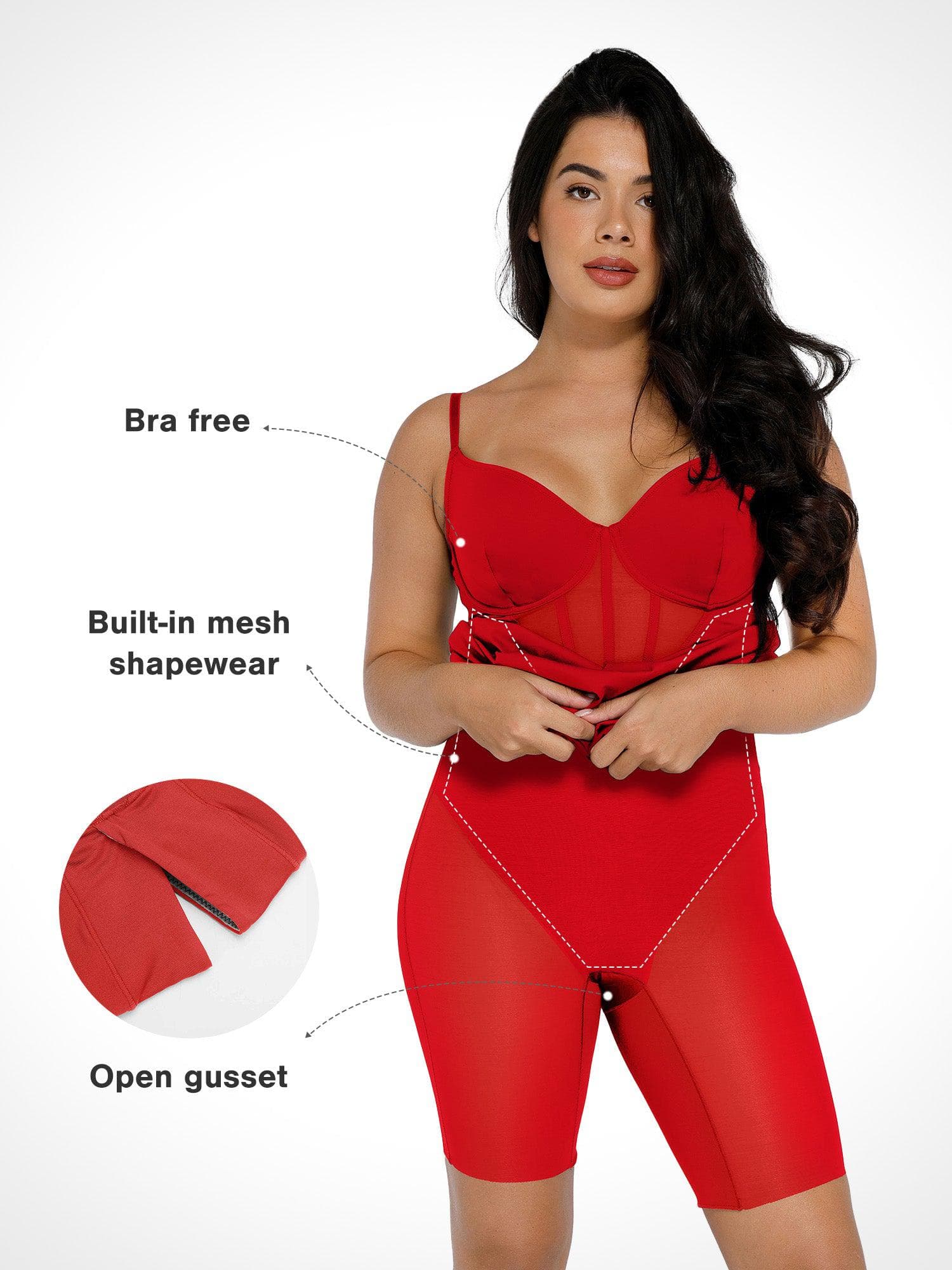 Shapewear Mesh Corset Panel Built-In Sculpting Midi Dress - Image 9