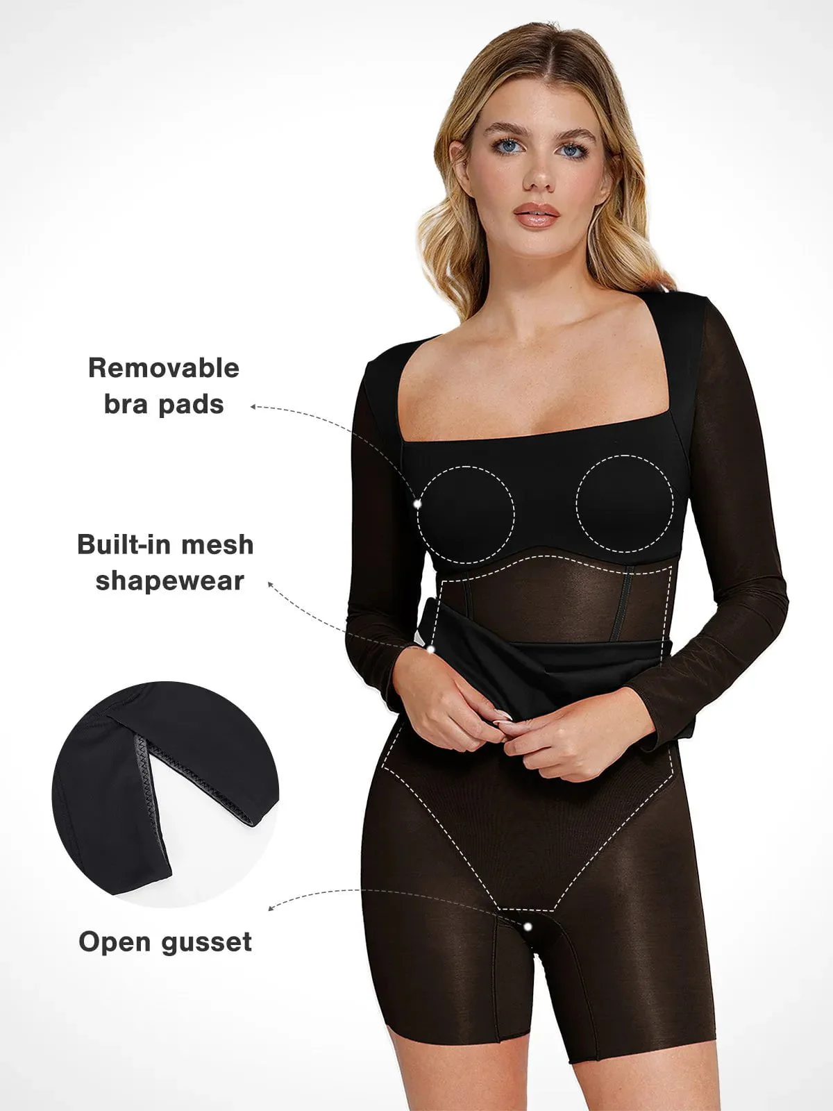 Shapewear Long Sleeve Mesh Inset Bodycon Midi Dress - Image 10